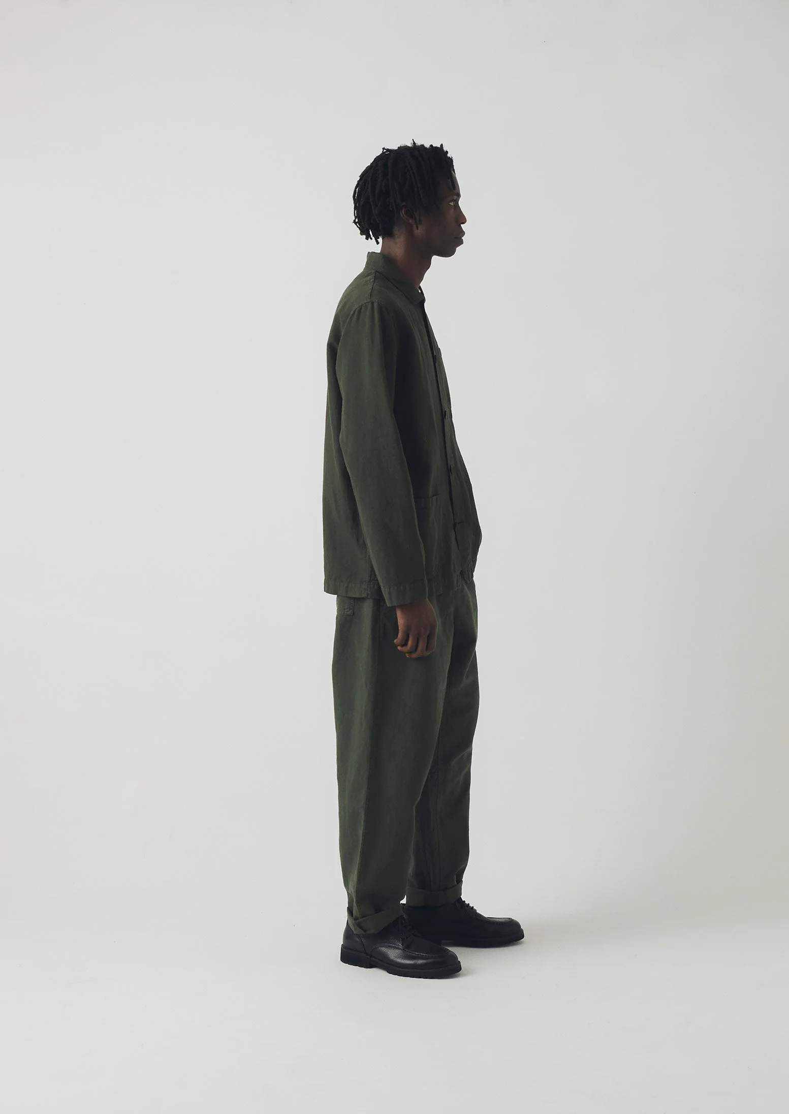 Alfie Garment Dyed Herringbone Pants | Dark Moss - Image 3