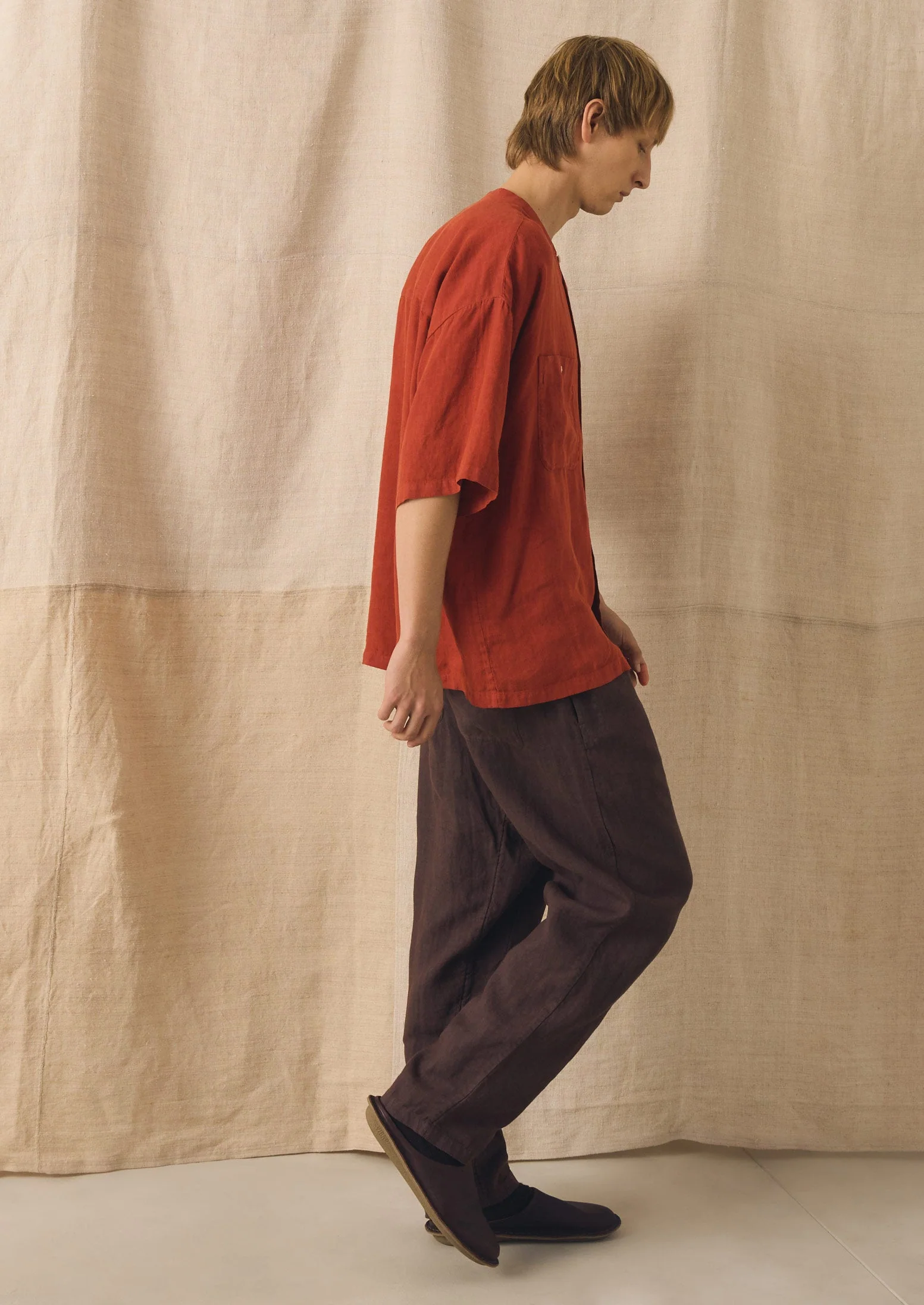 Alfie Garment Dyed Linen Pants | Dark Russet - Image 2