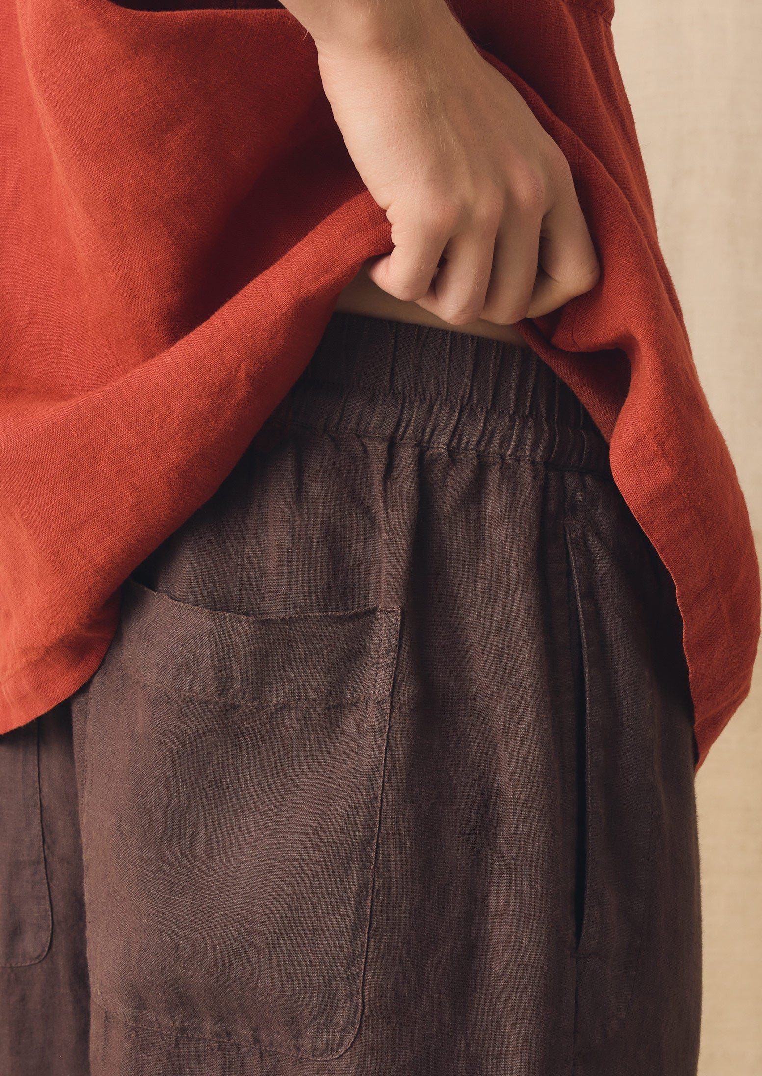 Alfie Garment Dyed Linen Pants | Dark Russet - Image 3