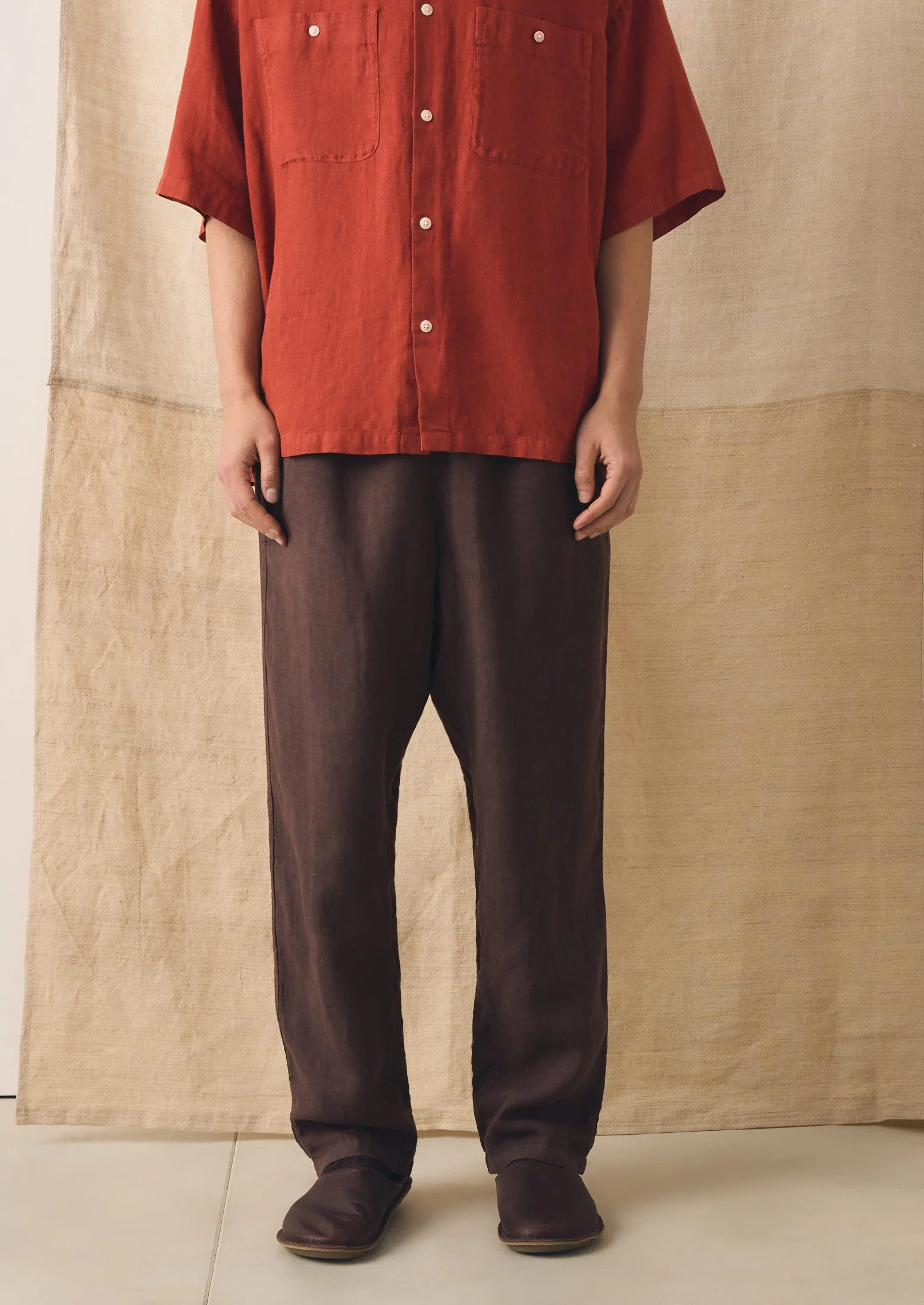 Alfie Garment Dyed Linen Pants | Dark Russet - Image 4