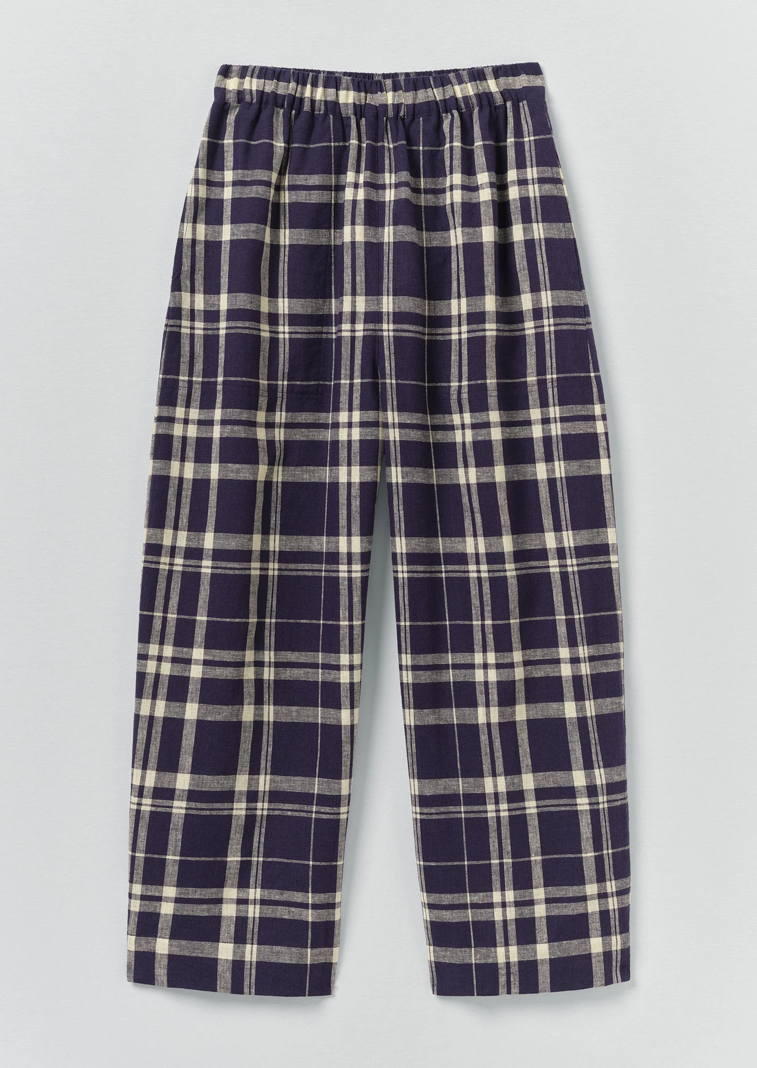 Barrel Leg Check Linen Cotton Pants| Blue/Soya
