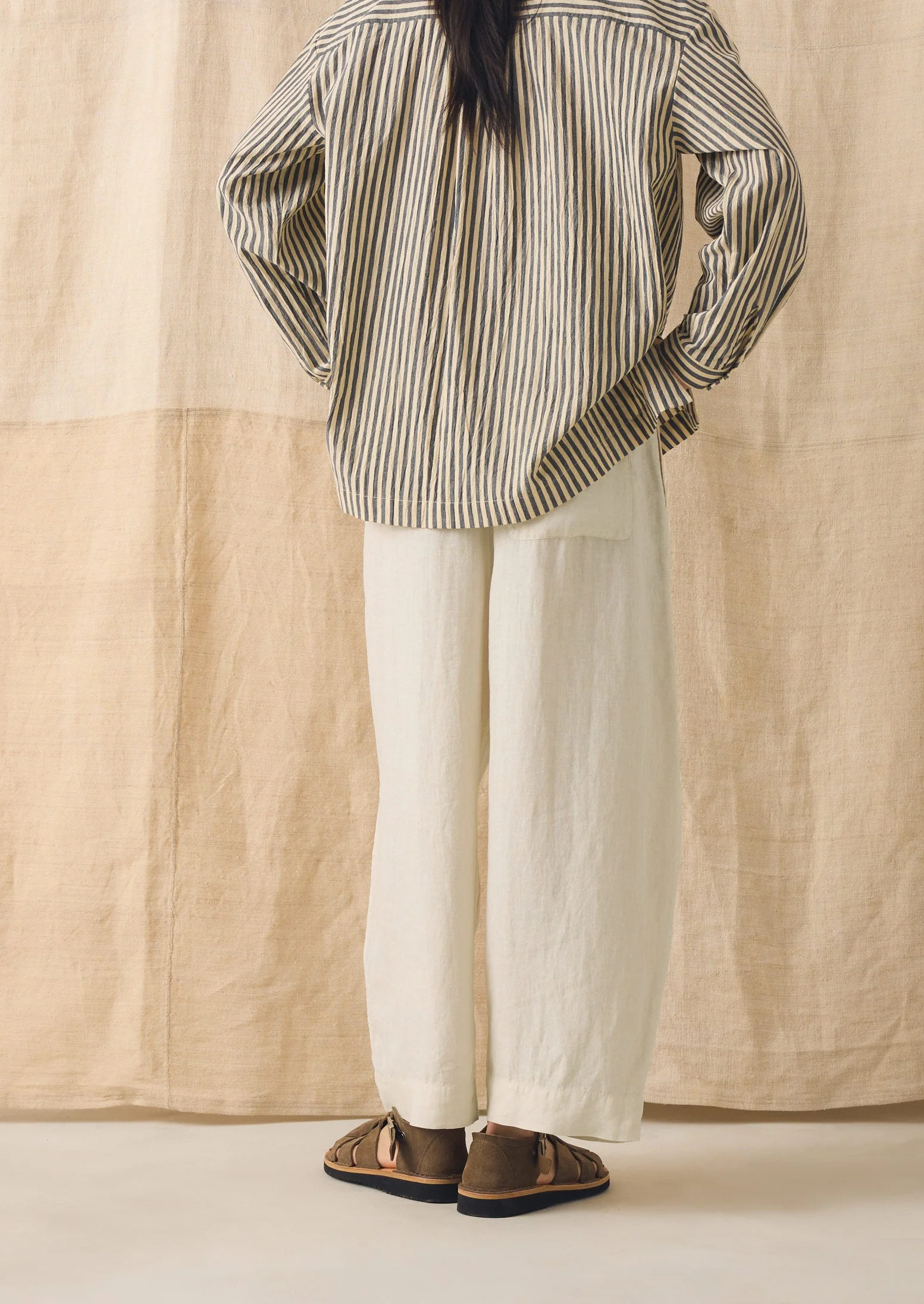 Garment Dyed Linen Barrel Leg Pants | Oat - Image 3