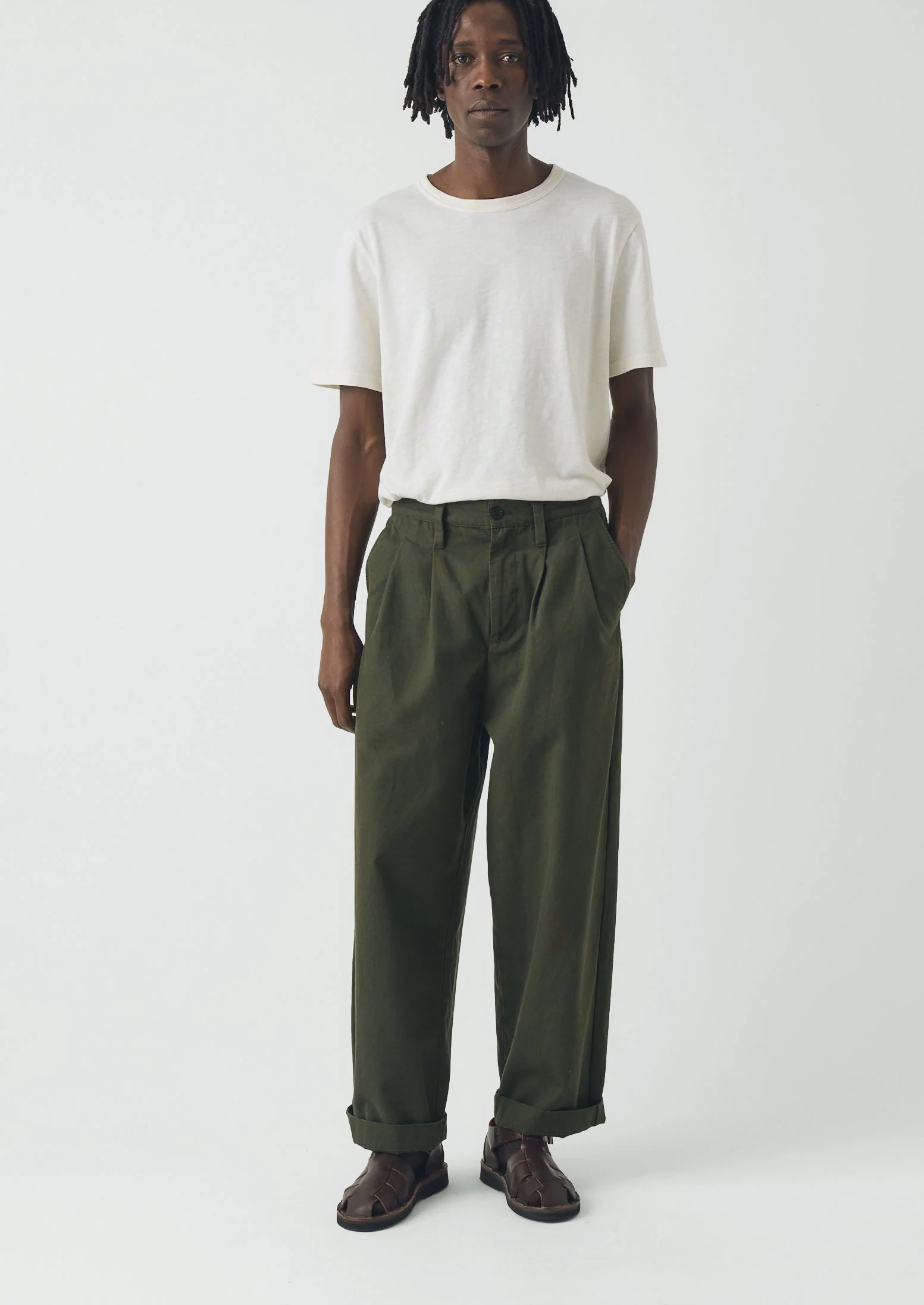 Bill Cotton Canvas Wide Leg Pants | Kale - Image 2