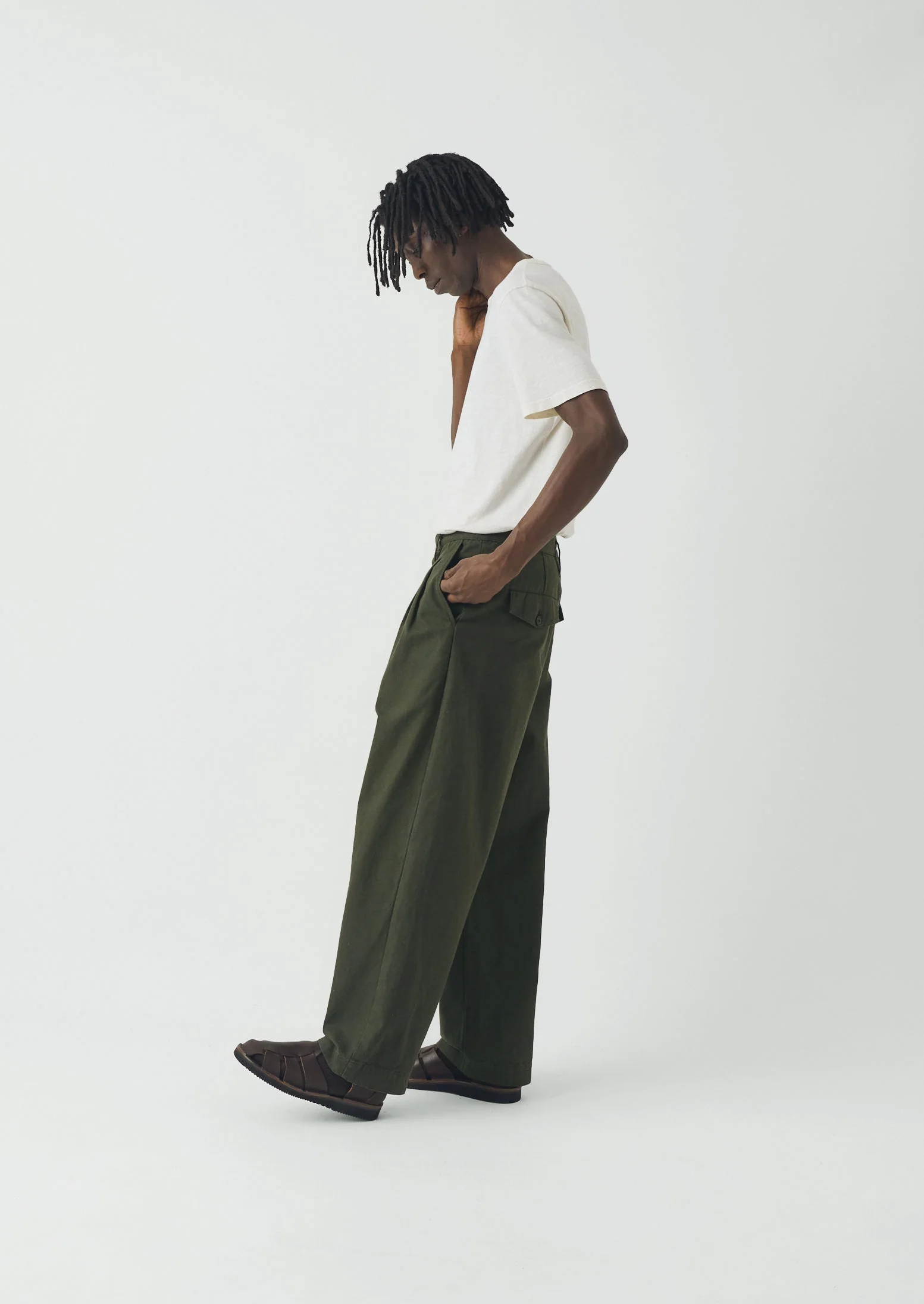 Bill Cotton Canvas Wide Leg Pants | Kale - Image 3