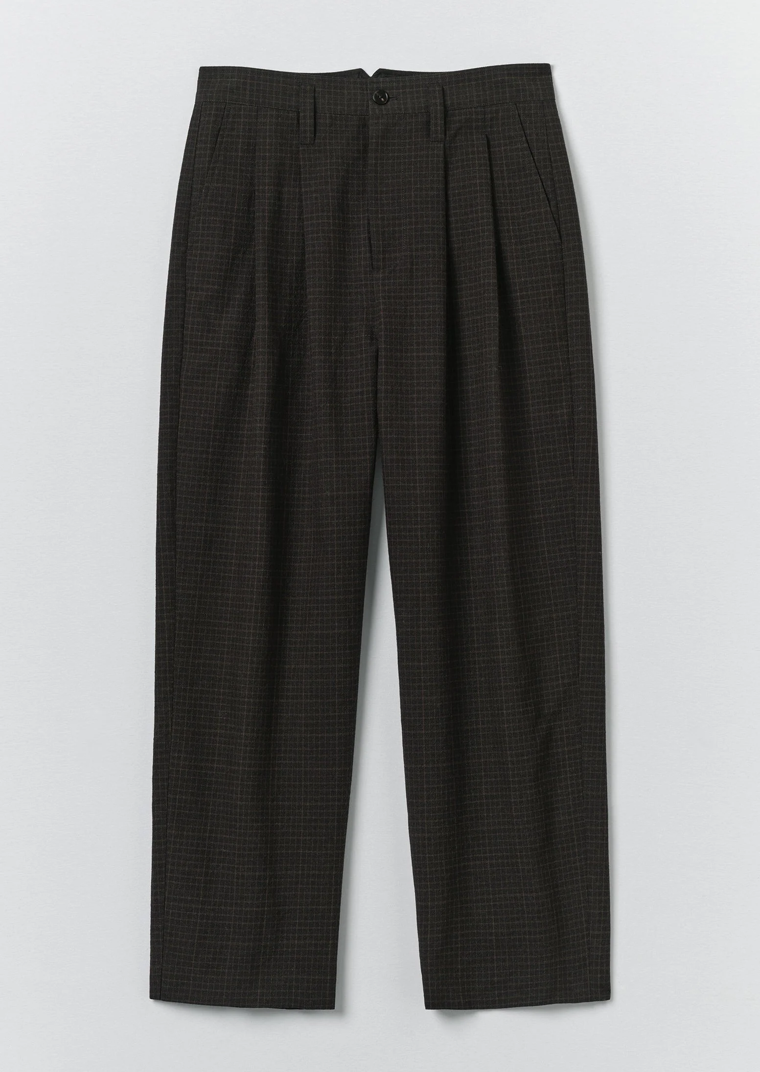 Bill Sketch Check Cotton Wool Pants | Slate
