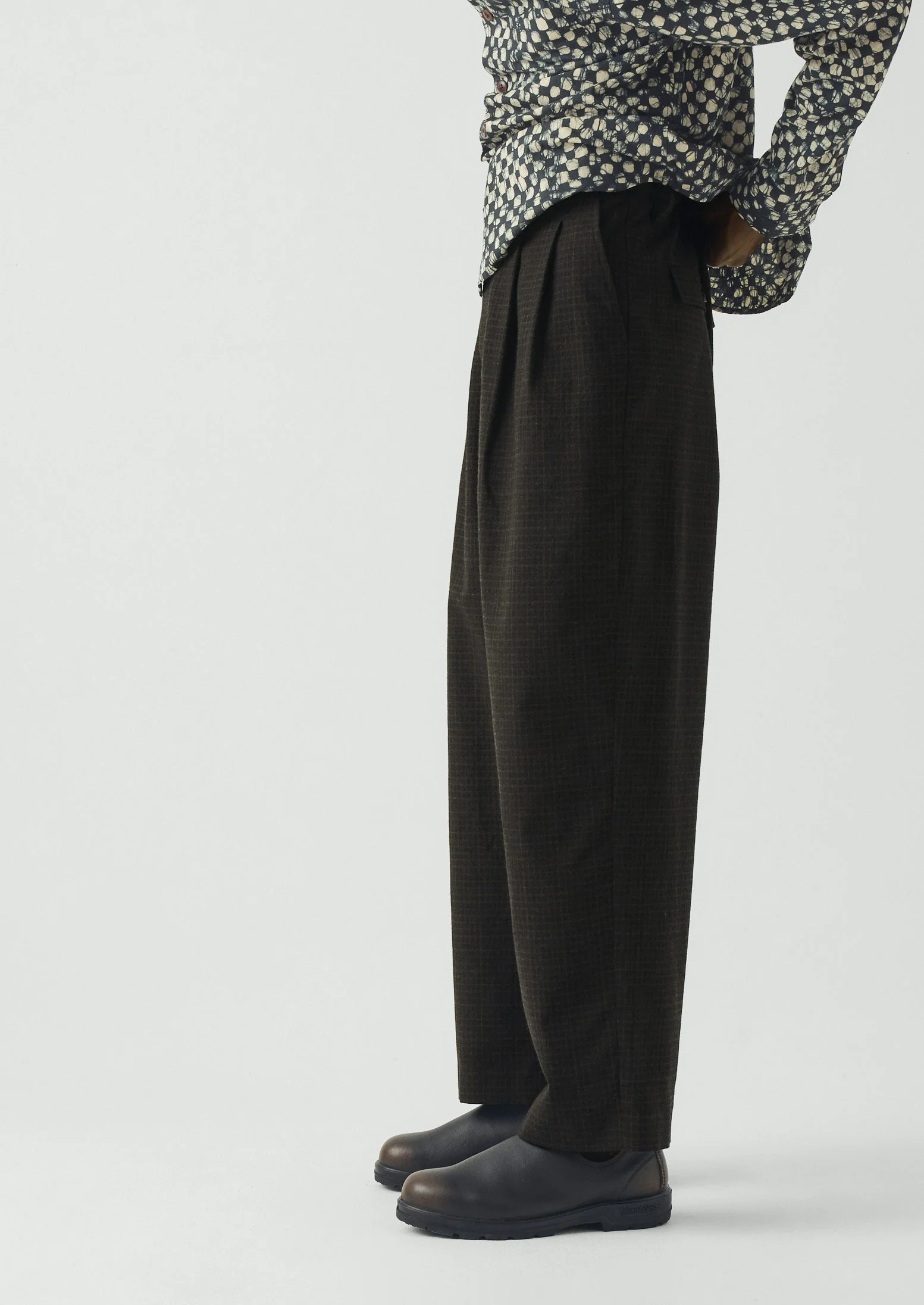 Bill Sketch Check Cotton Wool Pants | Slate - Image 2