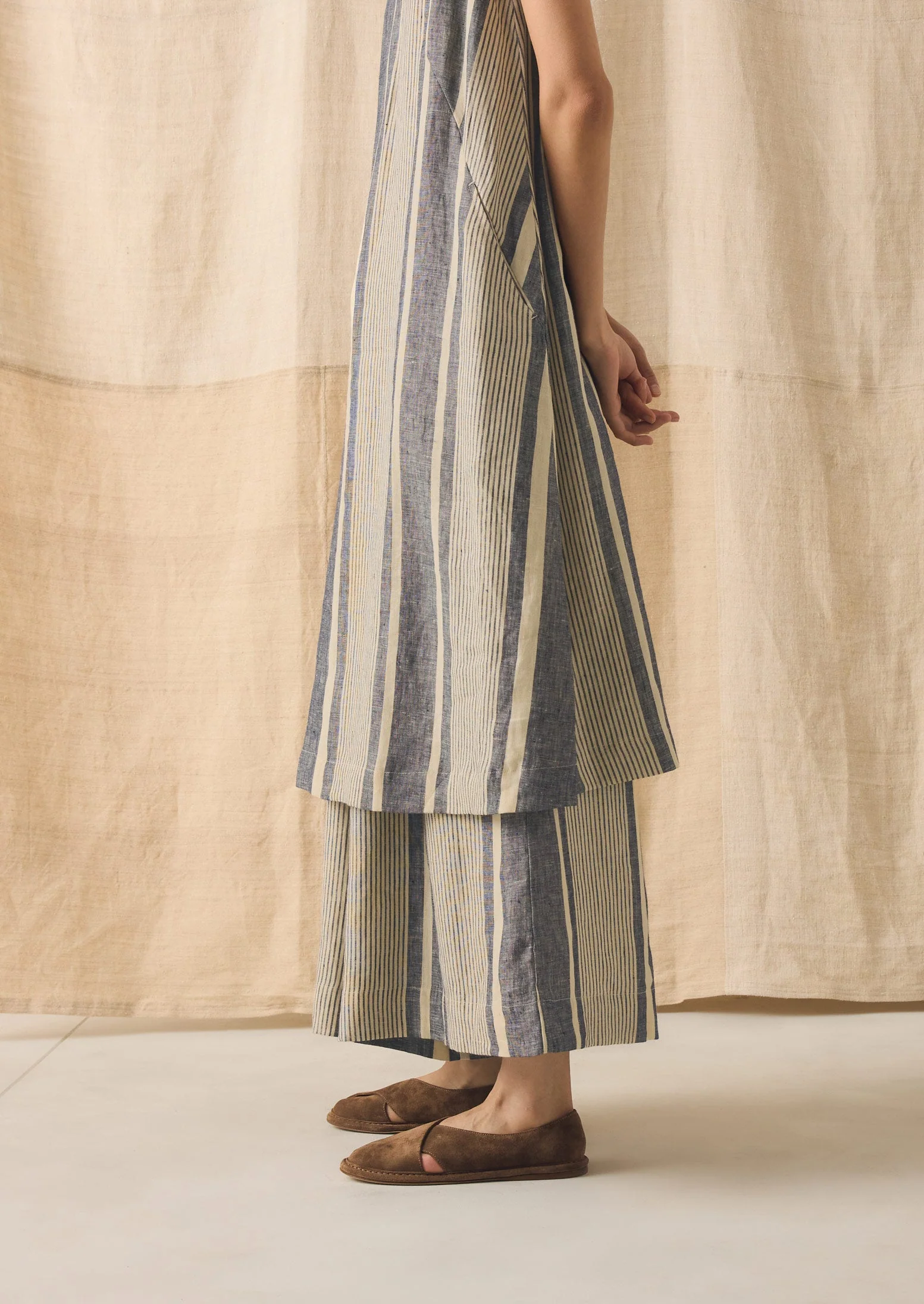 Bolster Stripe Linen Shift Dress | Washed Denim - Image 5
