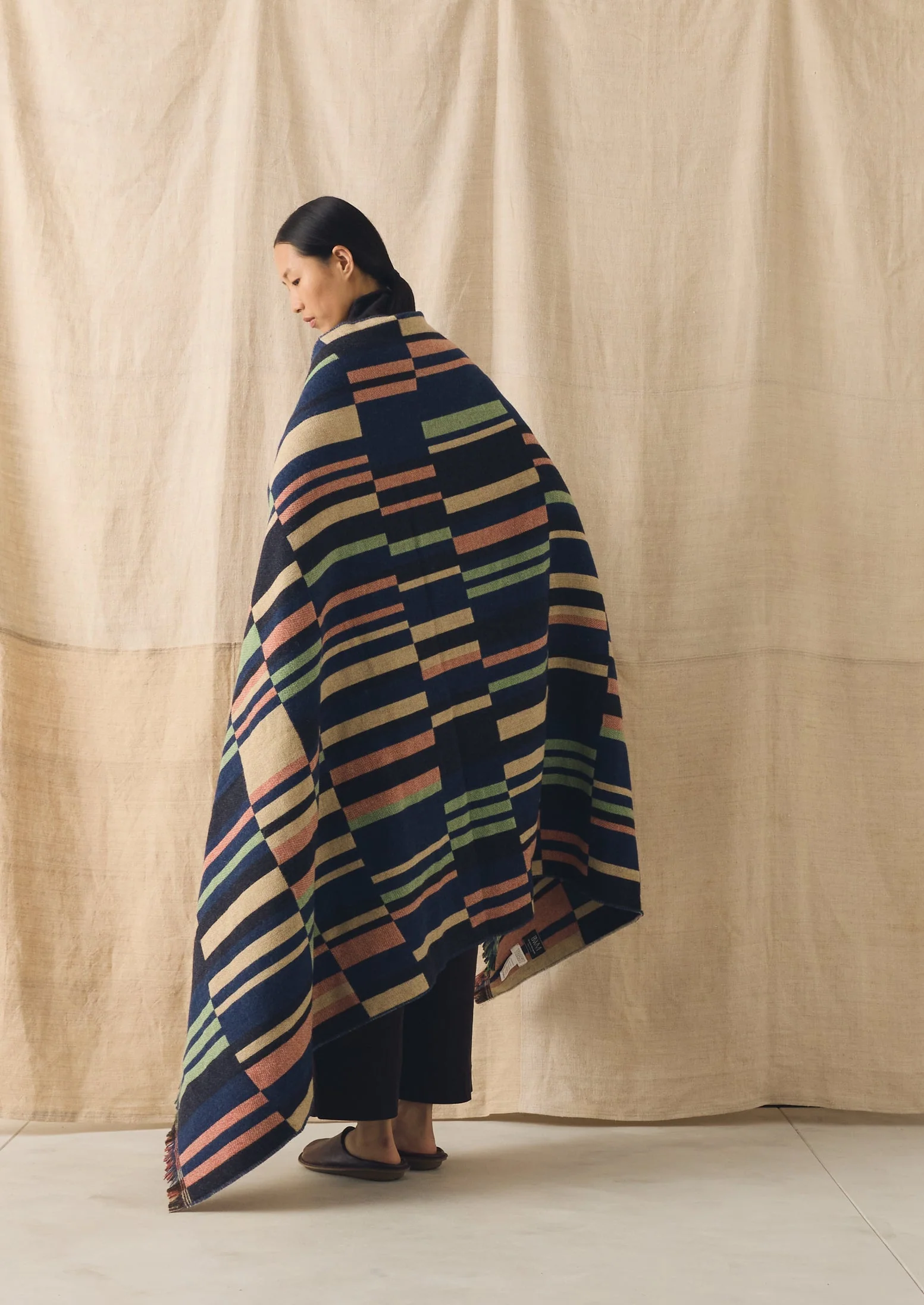 Bristol Weaving Mill Block Stripe Blanket | Deep Blue/Fern - Image 3
