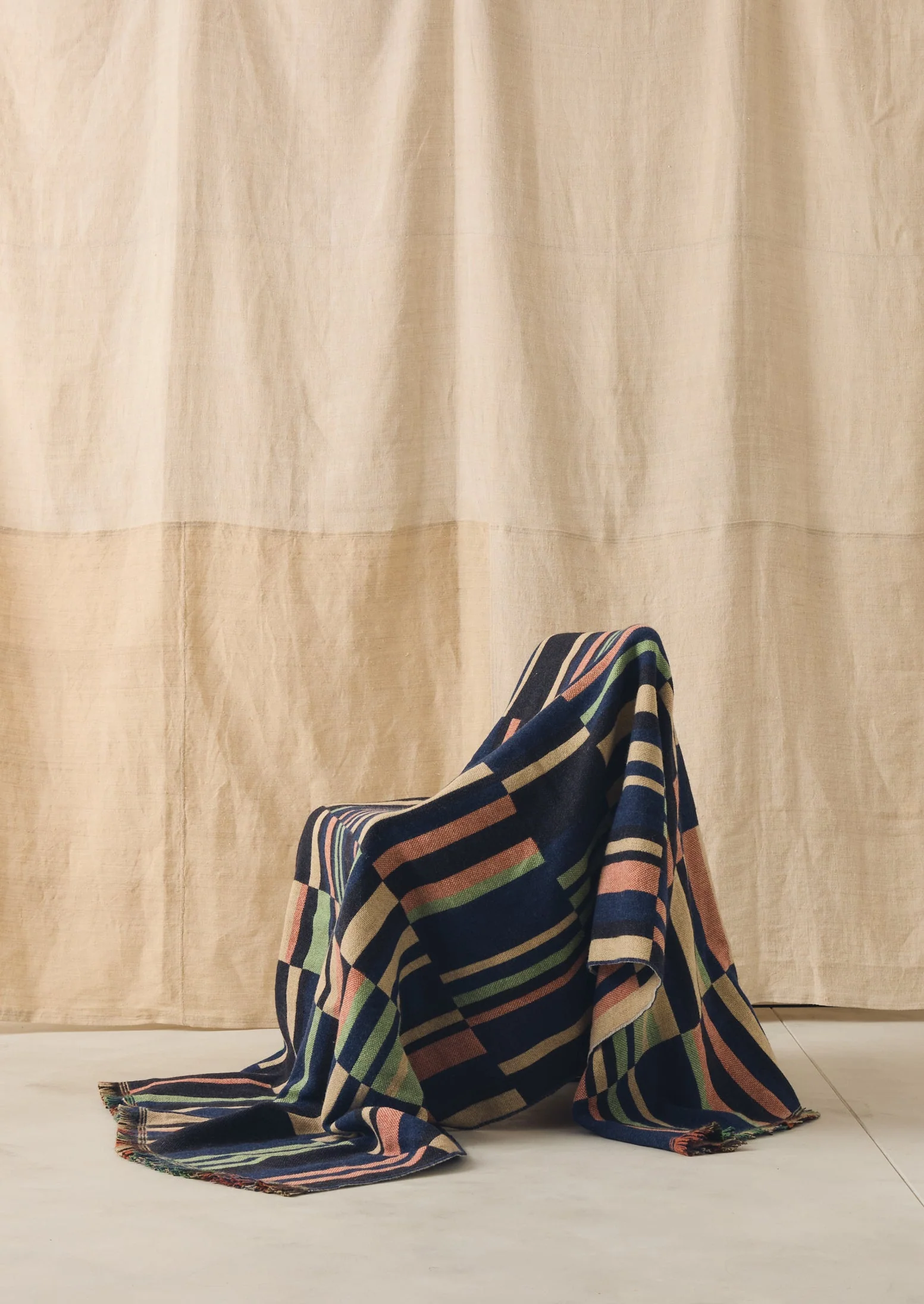 Bristol Weaving Mill Block Stripe Blanket | Deep Blue/Fern - Image 4