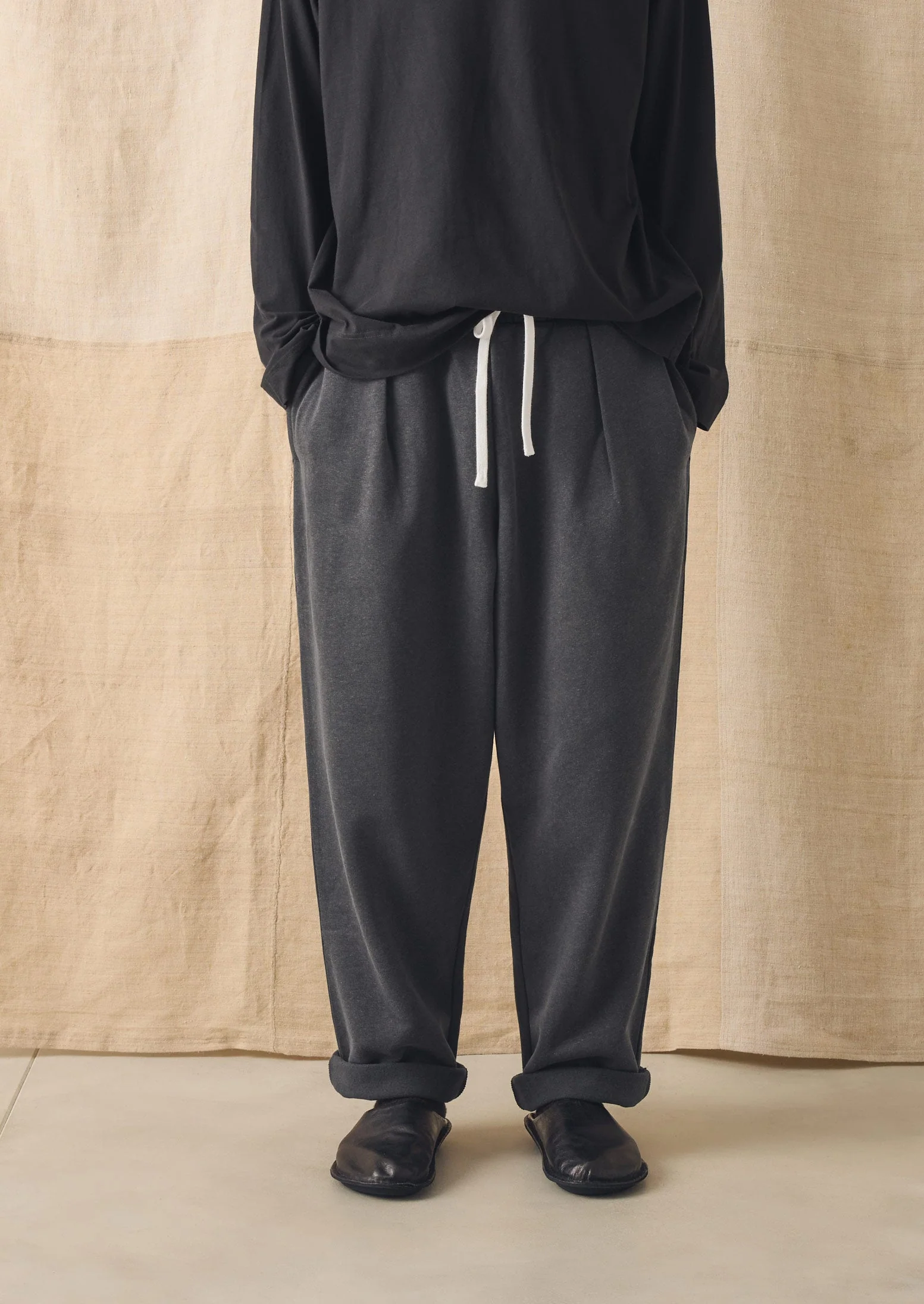 Brushed Cotton Hemp Lounge Pants | Charcoal - Image 3