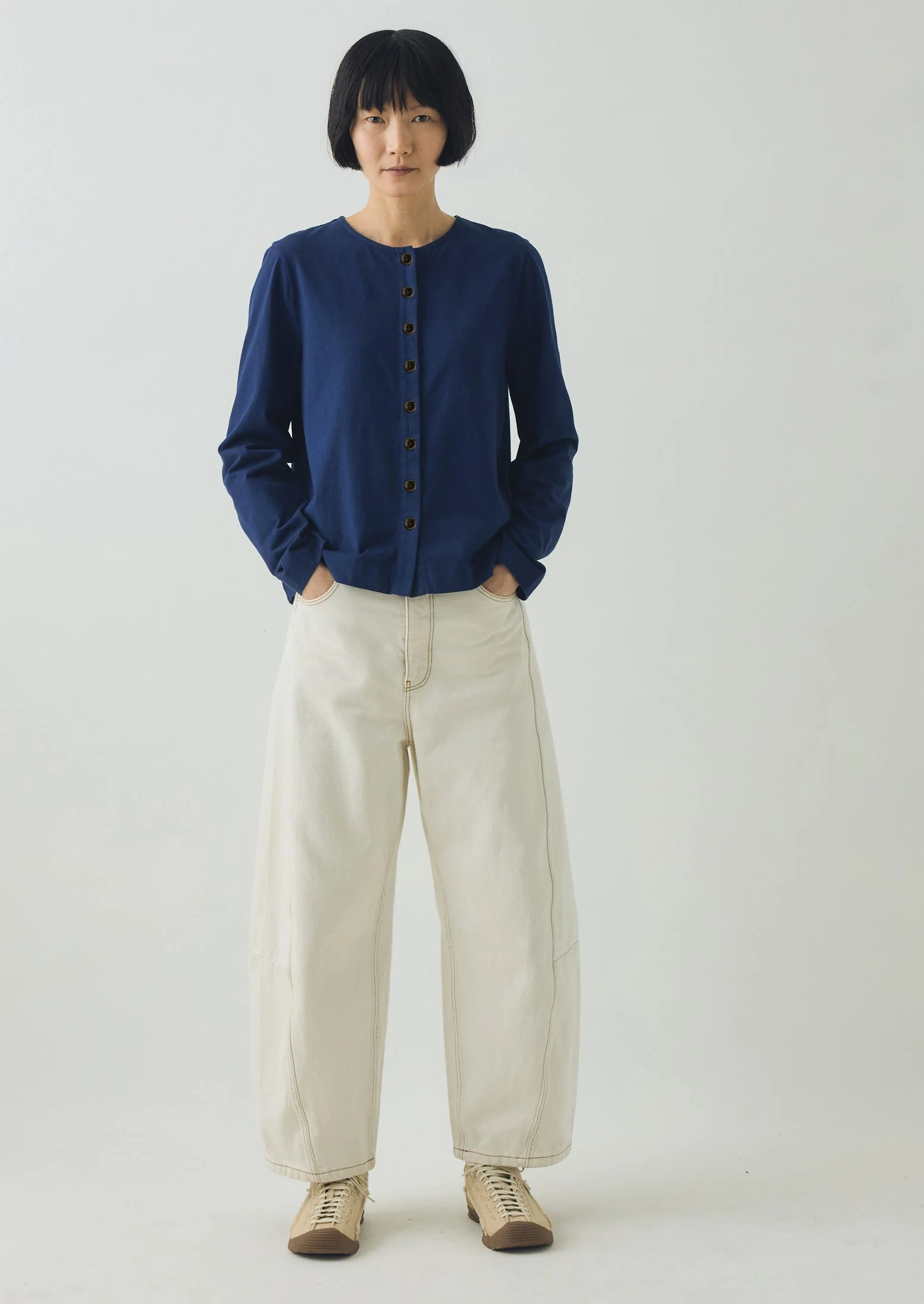 Button Through Cotton Jersey Tee | Indigo Blue - Image 3