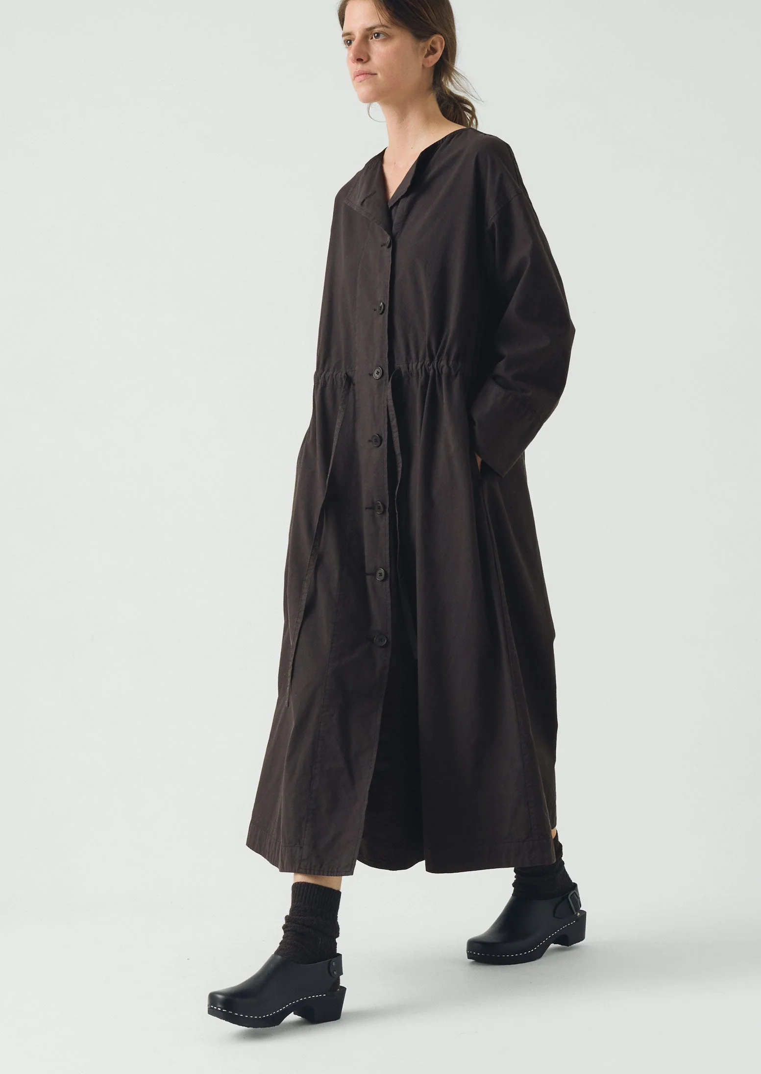 Button Through Cotton Linen Poplin Dress | Washed Black - Image 2