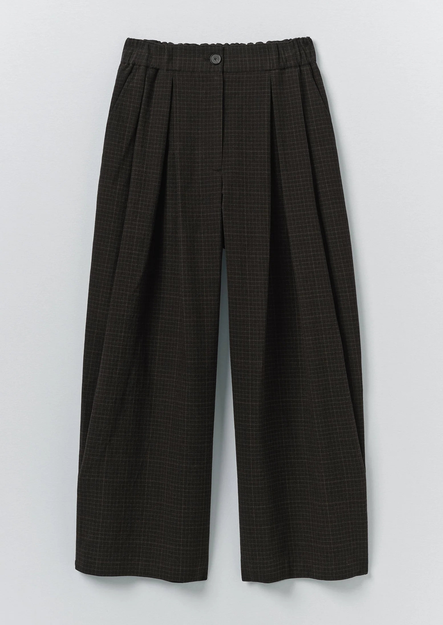 Carys Check Cotton Wool Wide Leg Pants | Slate