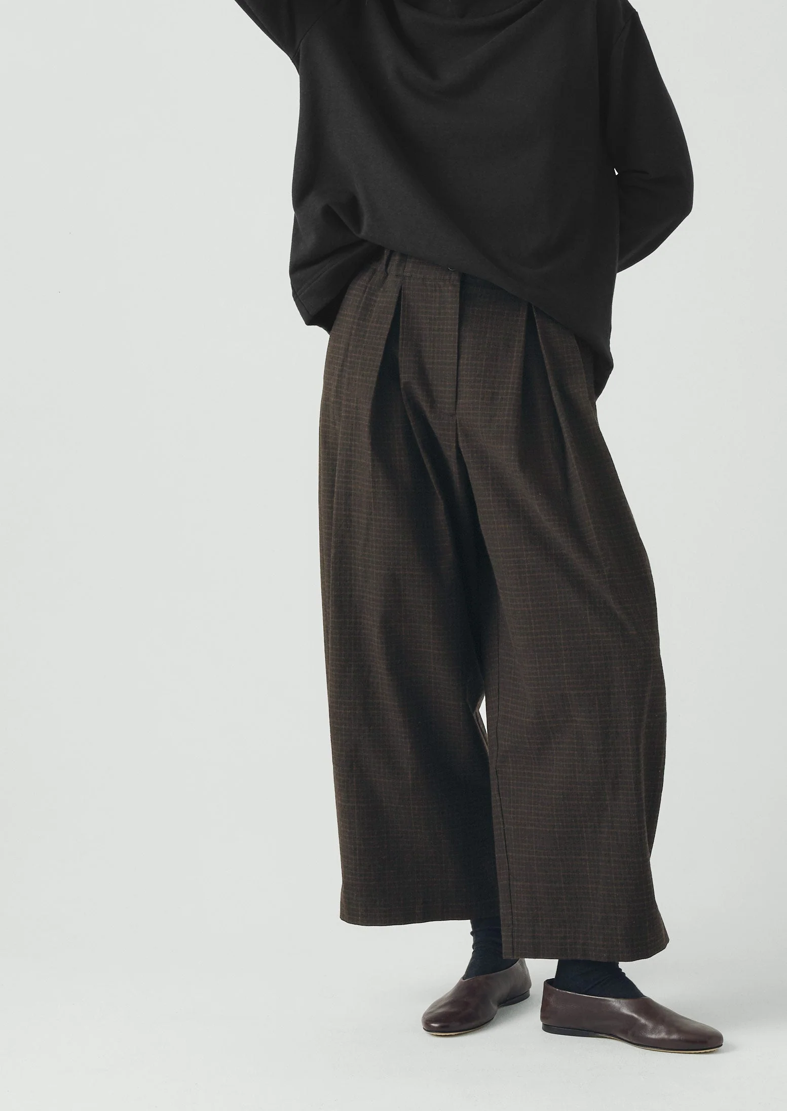 Carys Check Cotton Wool Wide Leg Pants | Slate - Image 2