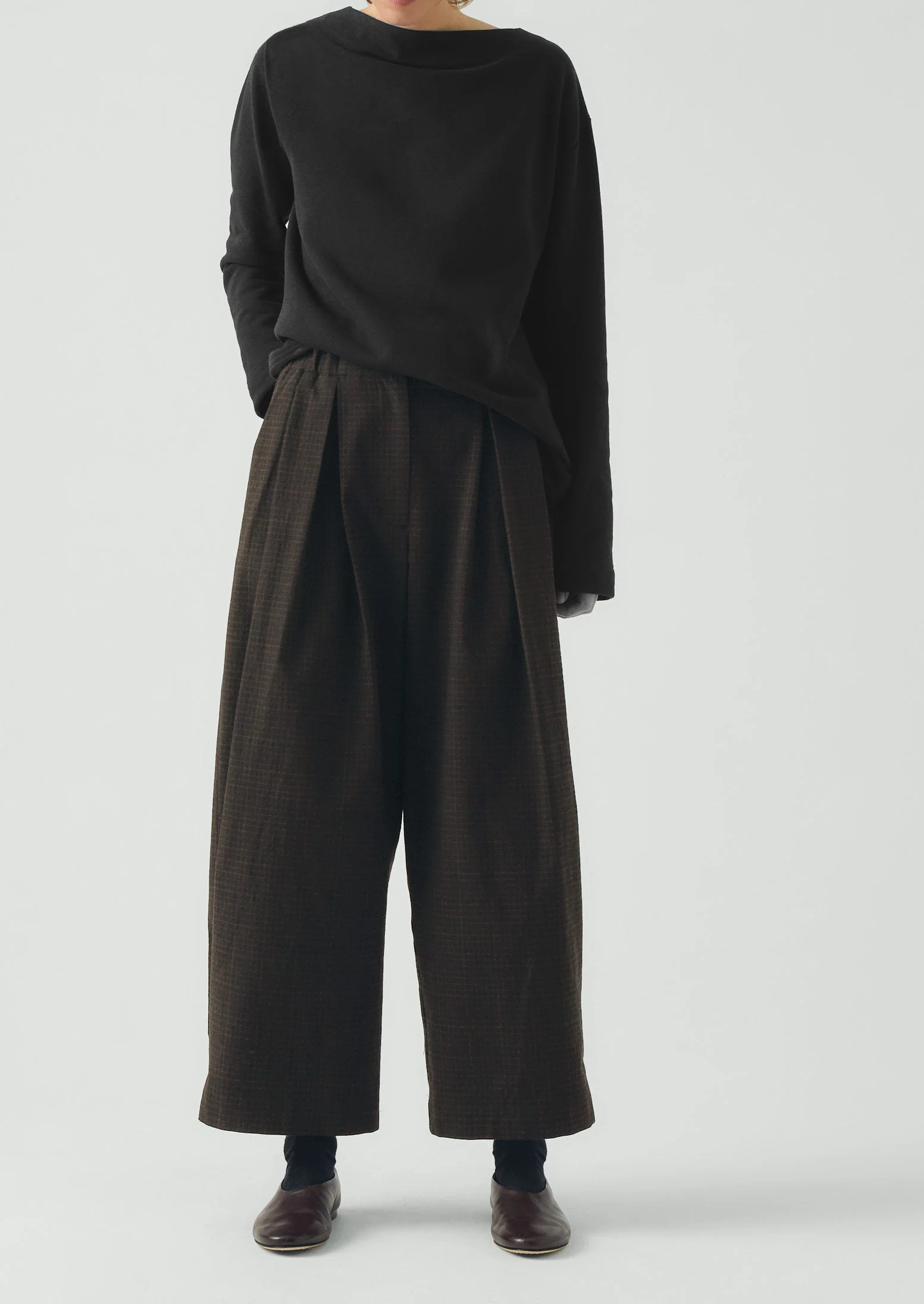 Carys Check Cotton Wool Wide Leg Pants | Slate - Image 4