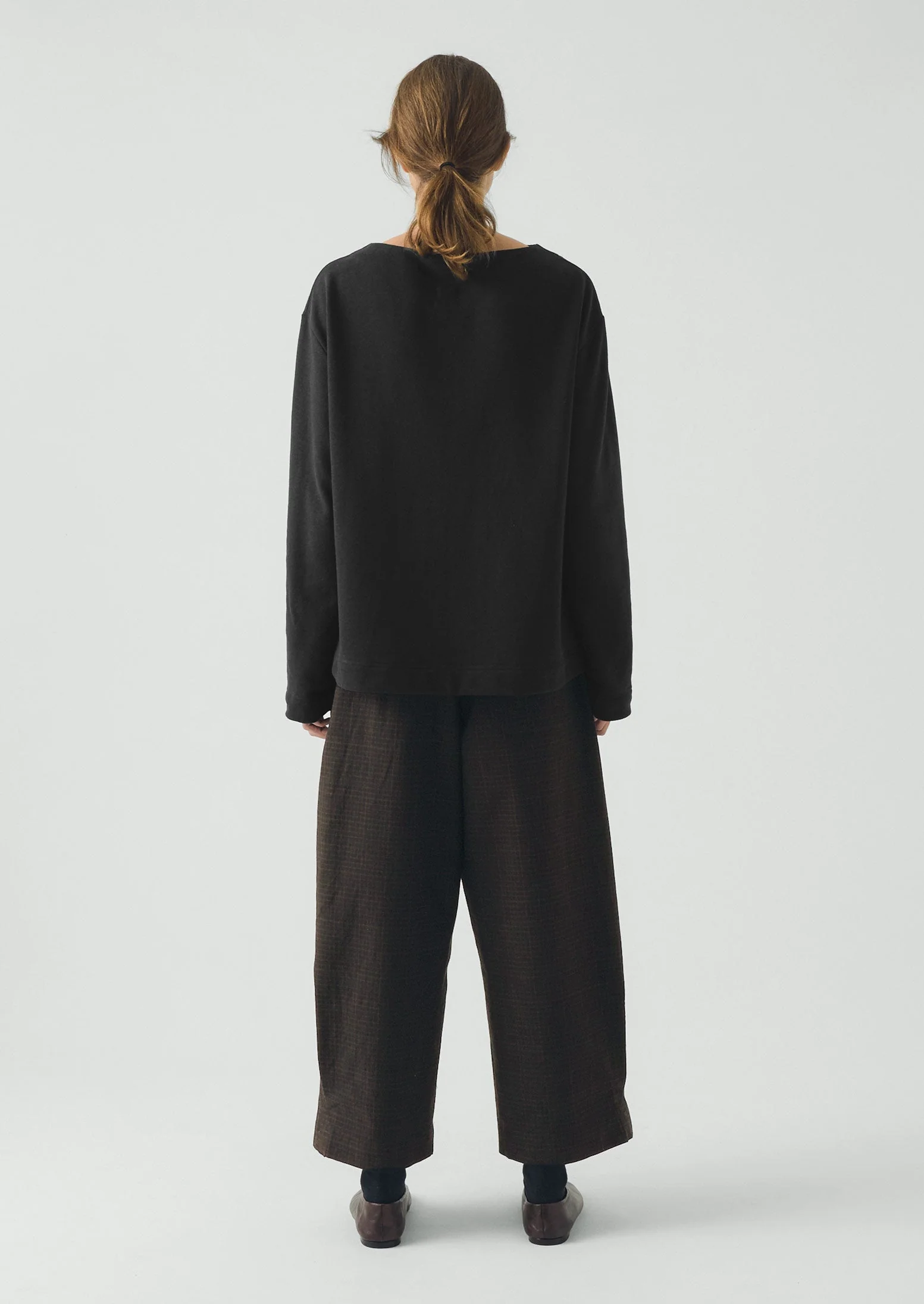 Carys Check Cotton Wool Wide Leg Pants | Slate - Image 5