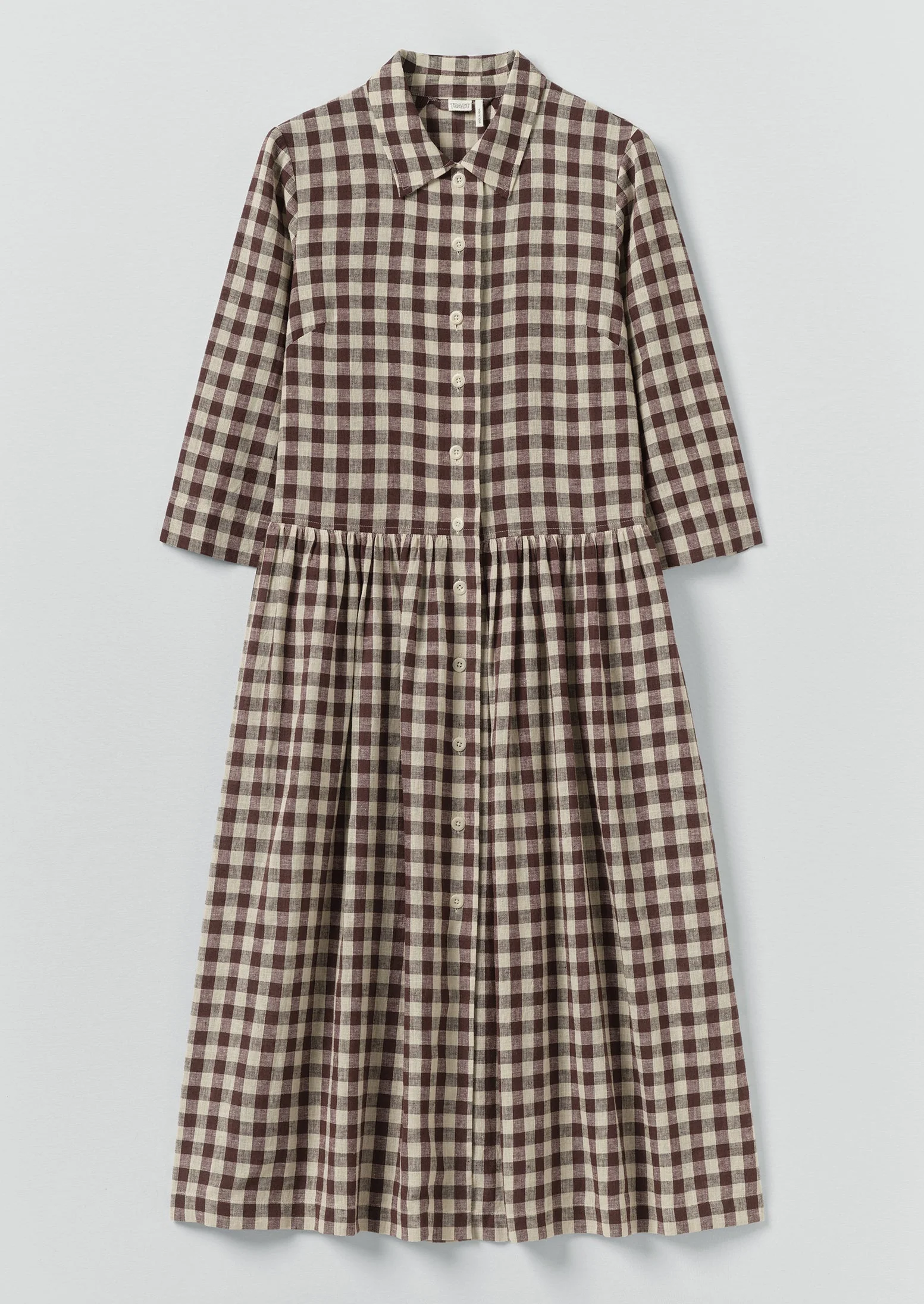 Check Linen Cotton Shirt Dress | Dark Chocolate/Ecru