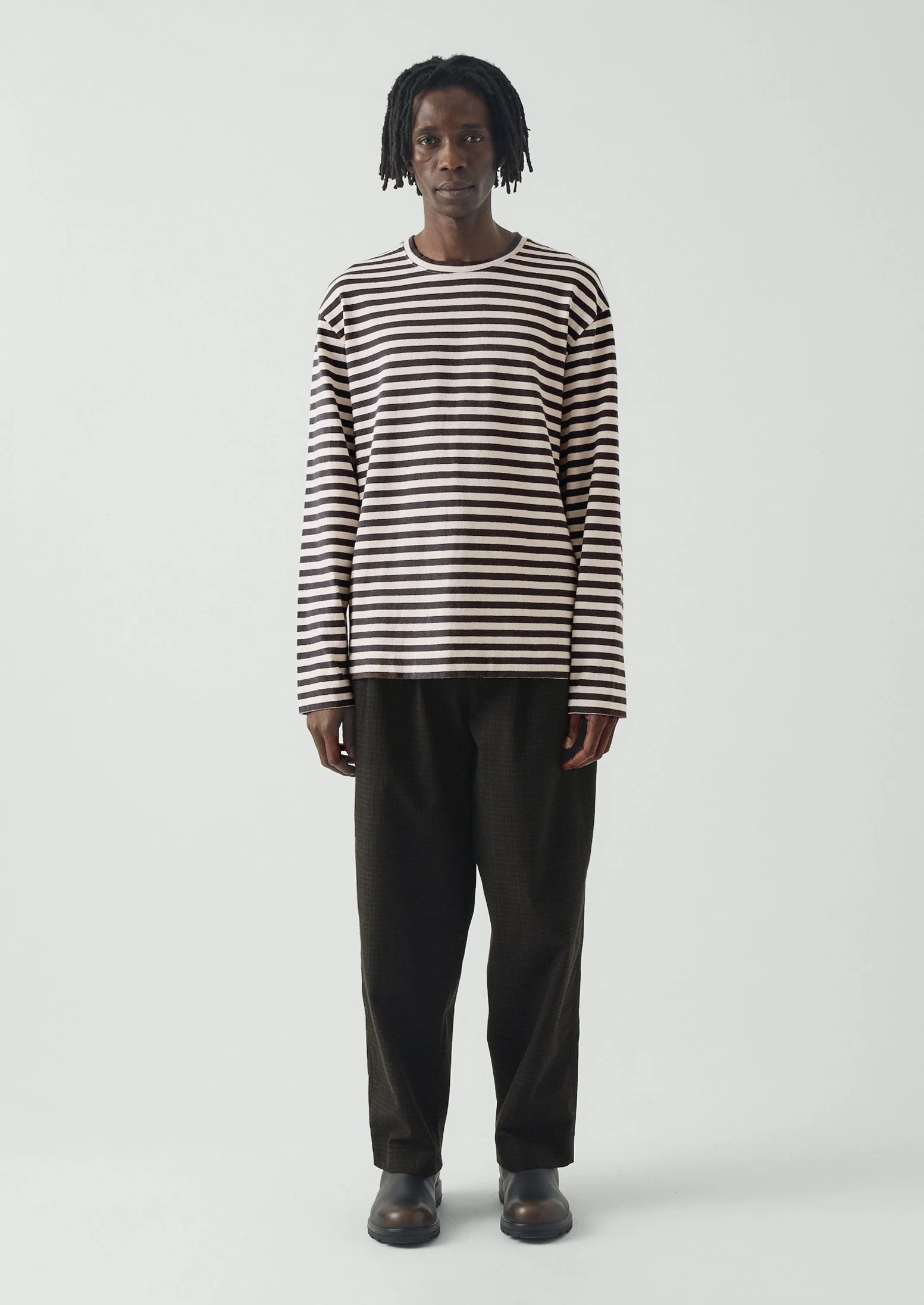 Chef Stripe Long Sleeve Cotton Tee | Slate/Vintage White - Image 3