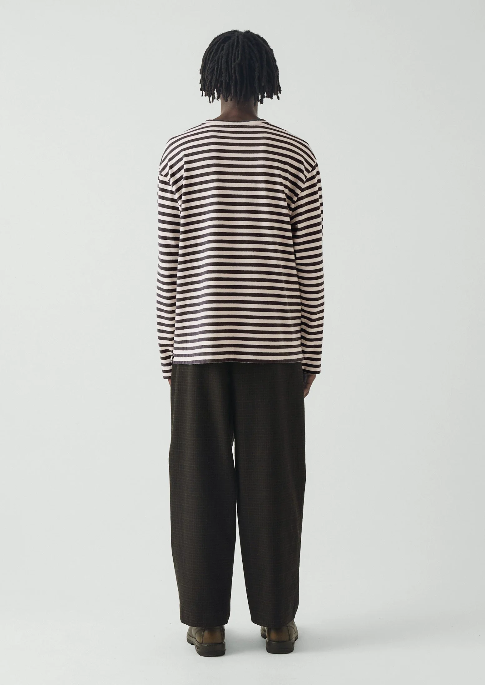 Chef Stripe Long Sleeve Cotton Tee | Slate/Vintage White - Image 4