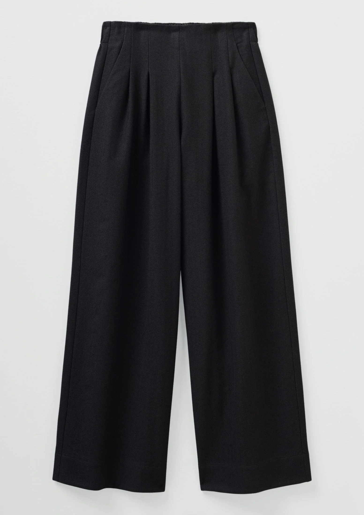 Corinne Wool Cotton Herringbone Wide Leg Pants | Black - Image 8