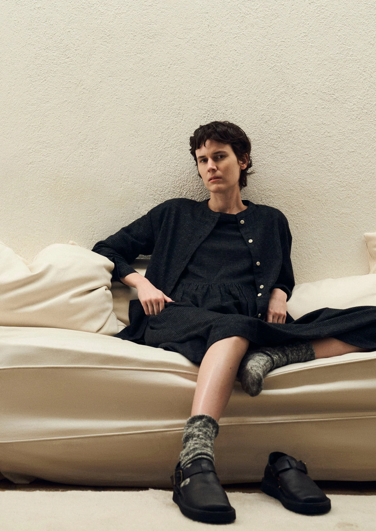 Cotton Cashmere Check Shirt | Black/Ecru - Image 2