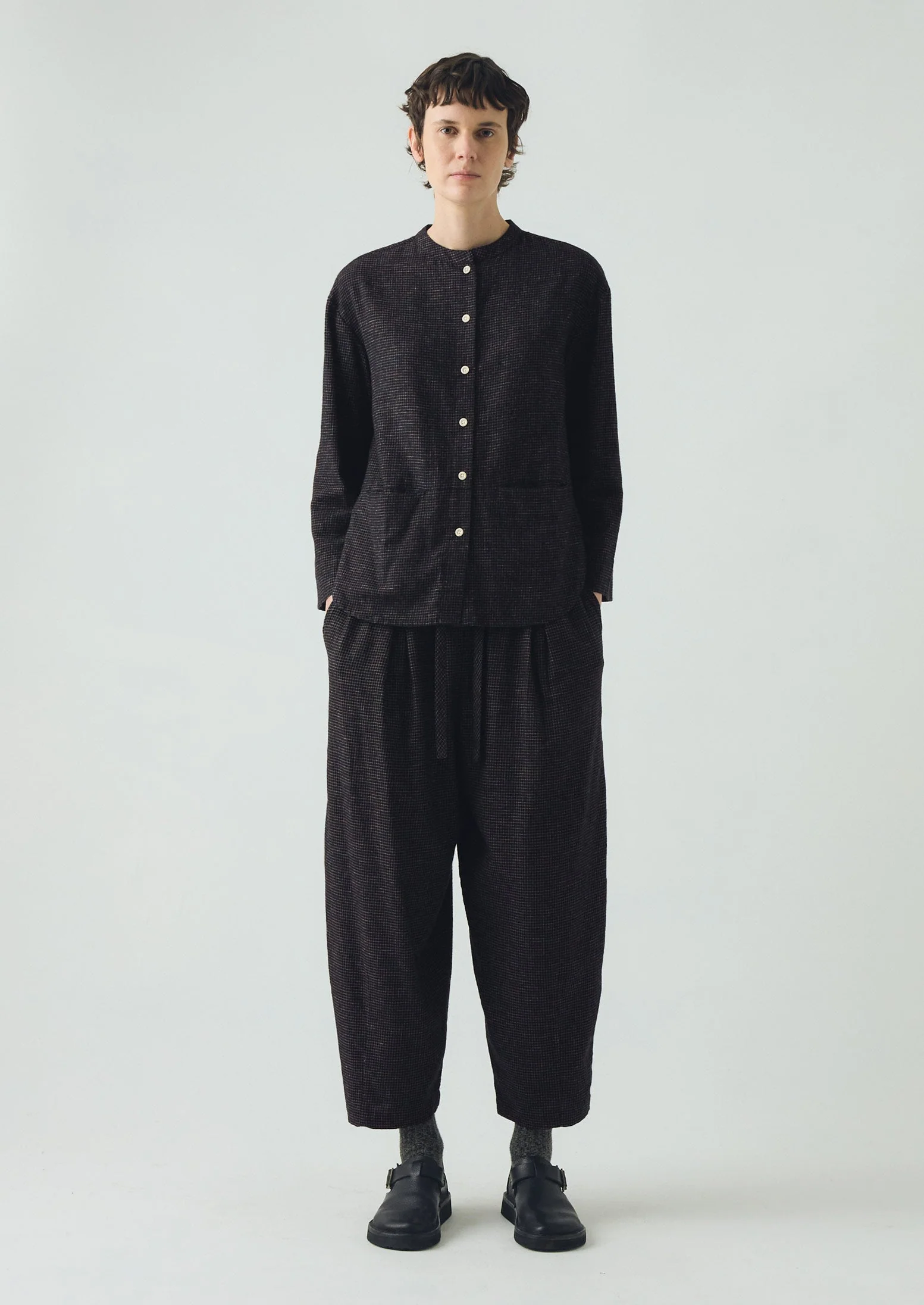 Cotton Cashmere Check Shirt | Black/Ecru - Image 3