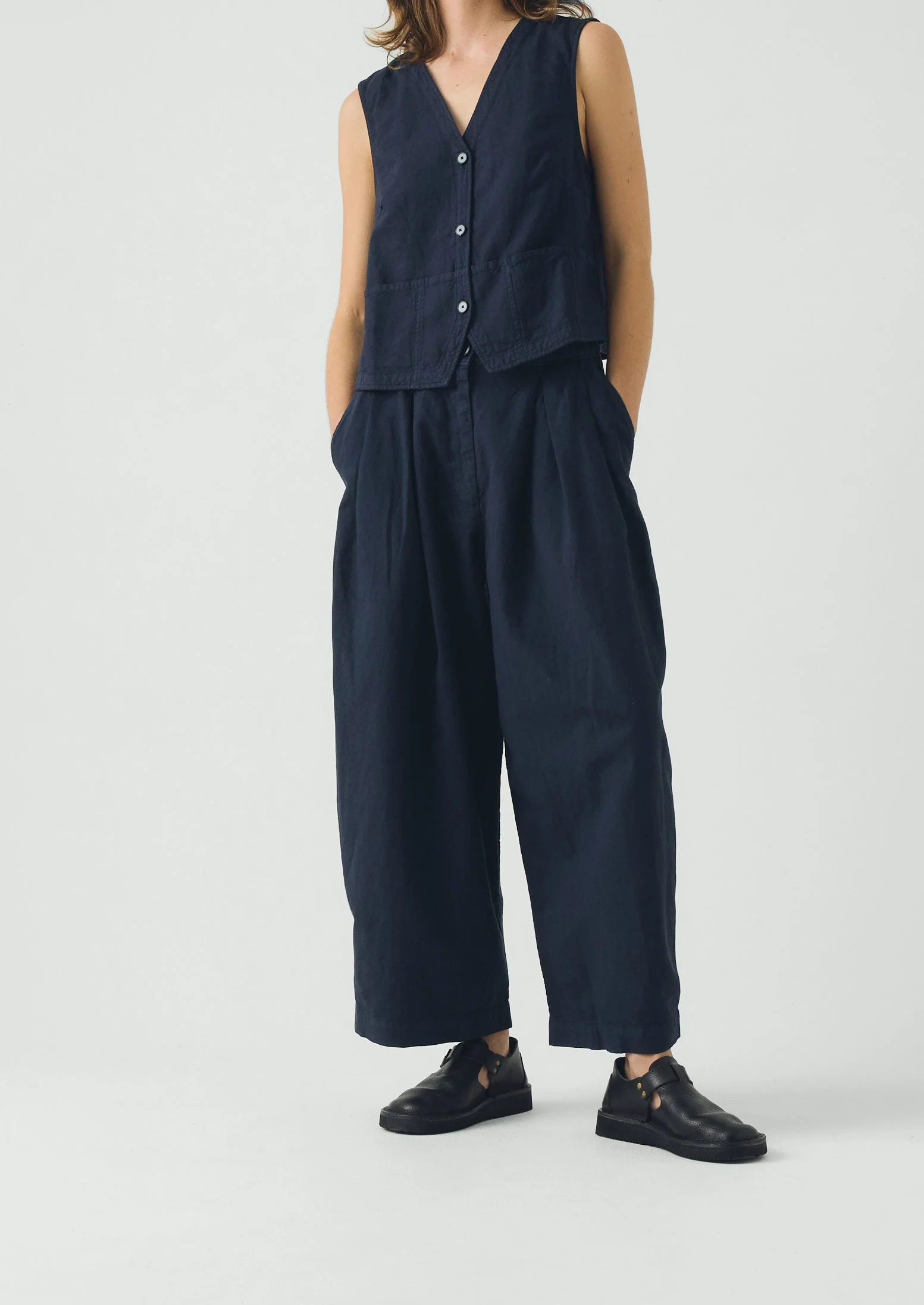 Cotton Linen Canvas Waistcoat Top | Anthracite - Image 2