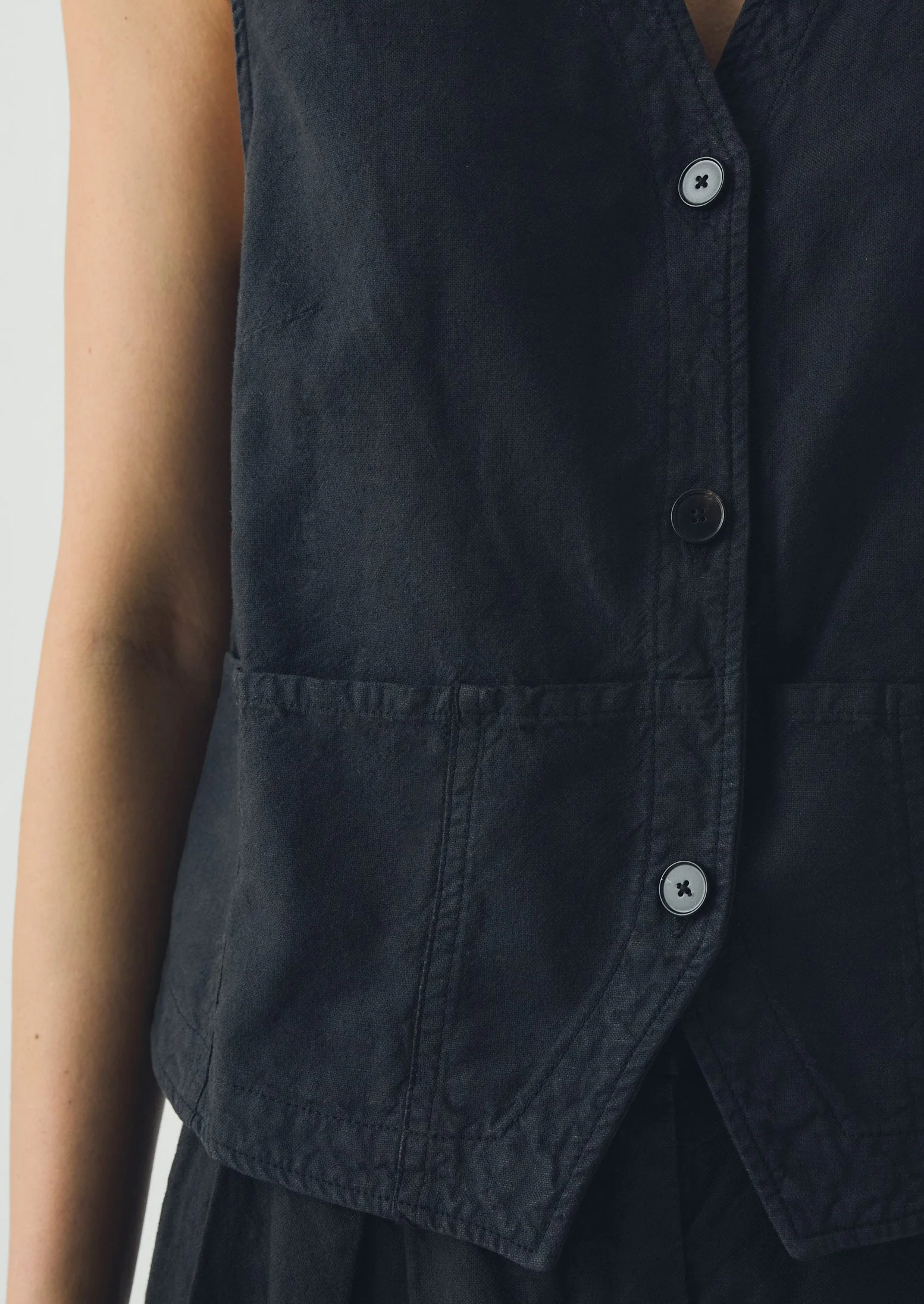 Cotton Linen Canvas Waistcoat Top | Soft Black - Image 4