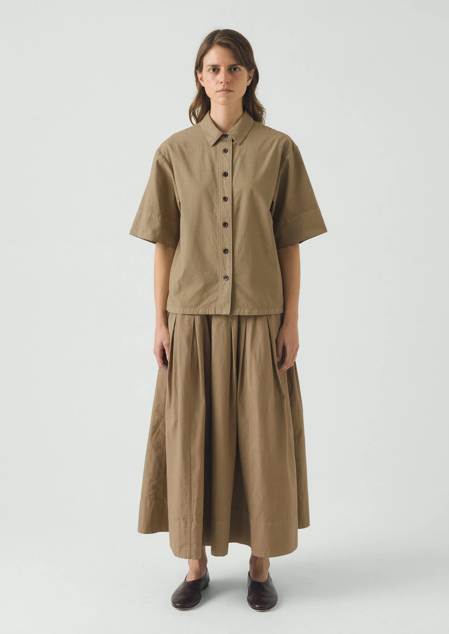 Cotton Linen Poplin Shirt | Ash Brown - Image 2