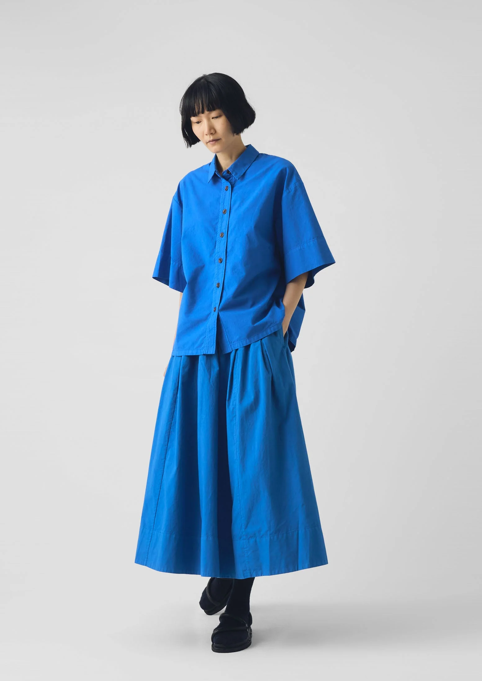 Cotton Linen Poplin Shirt | Enamel Blue - Image 3