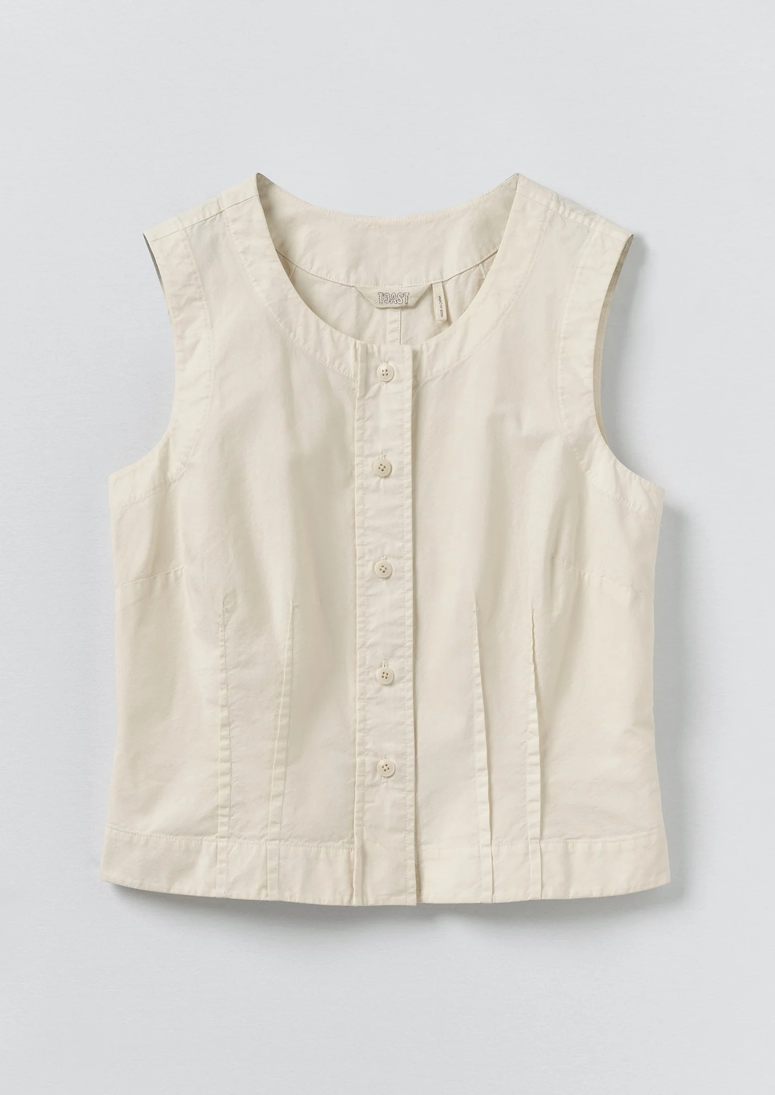 Cotton Linen Poplin Sleeveless Top | Ecru