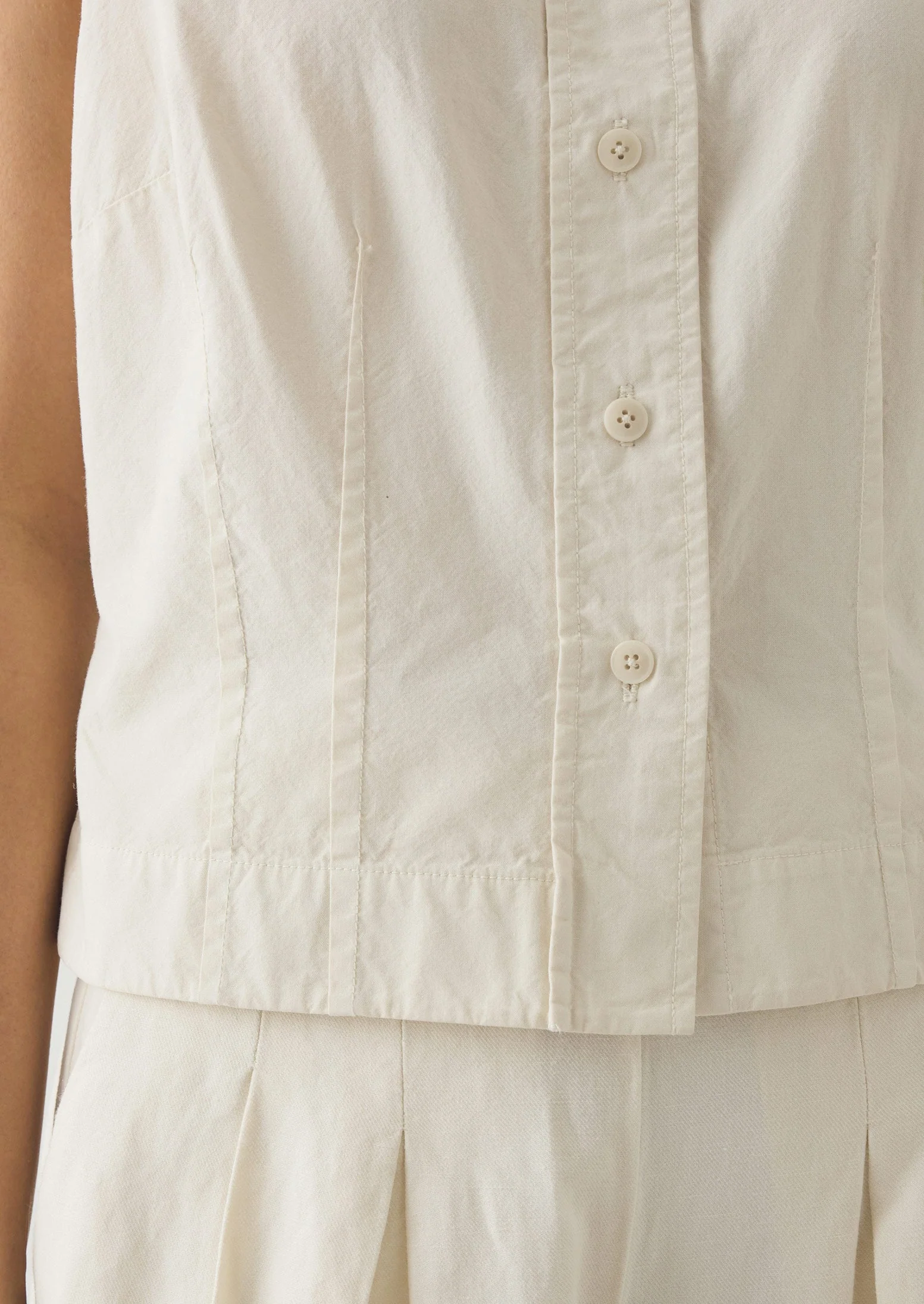 Cotton Linen Poplin Sleeveless Top | Ecru - Image 5