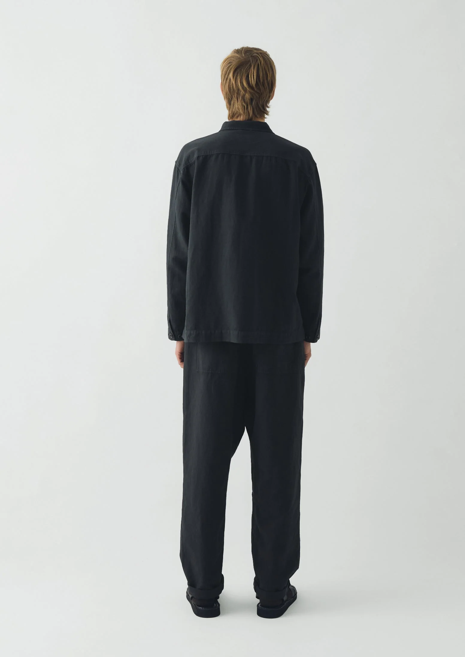 Cotton Linen Pull Over Shirt | Washed Black - Image 6