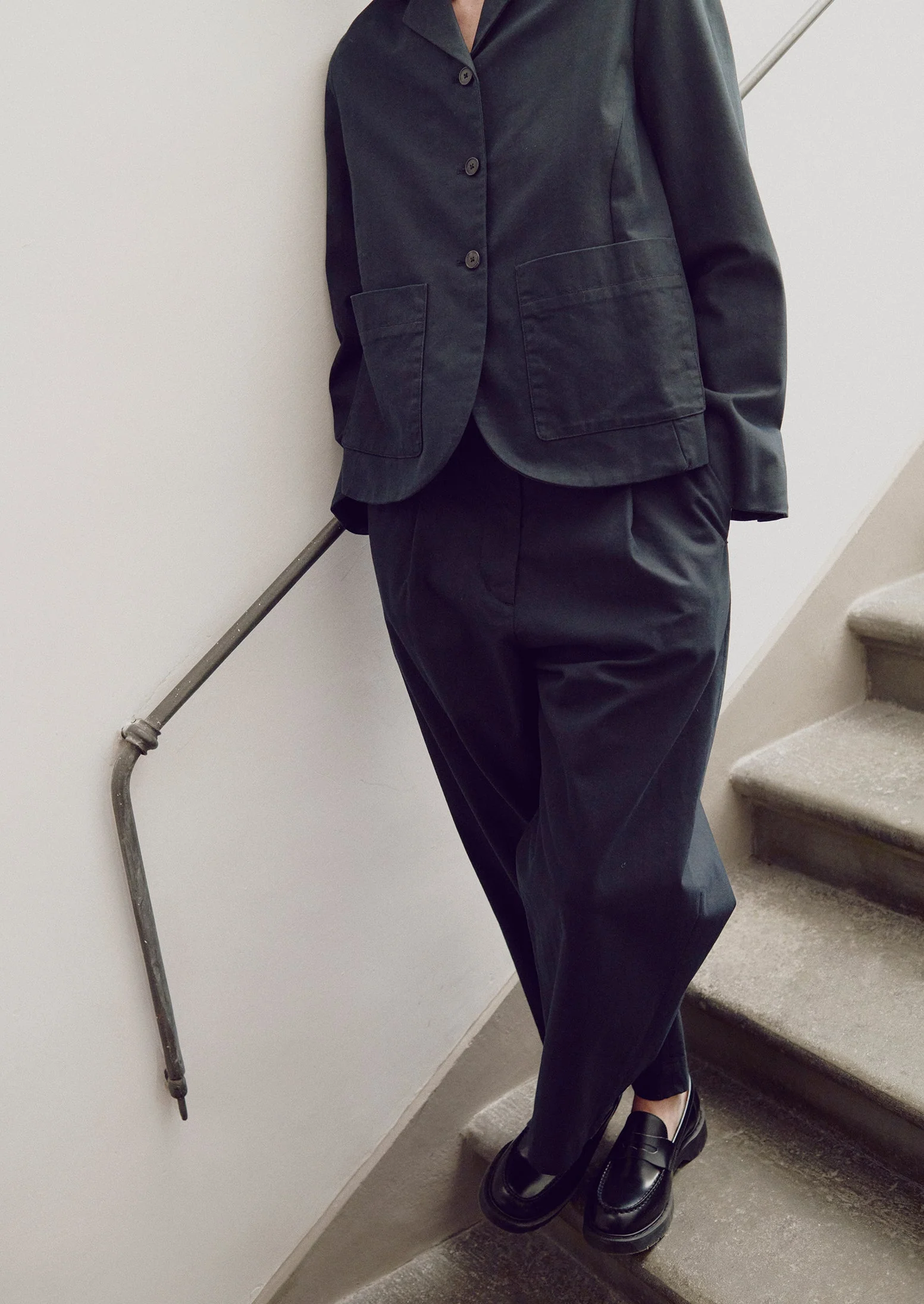 Cotton Wool Herringbone Jacket | Black - Image 3