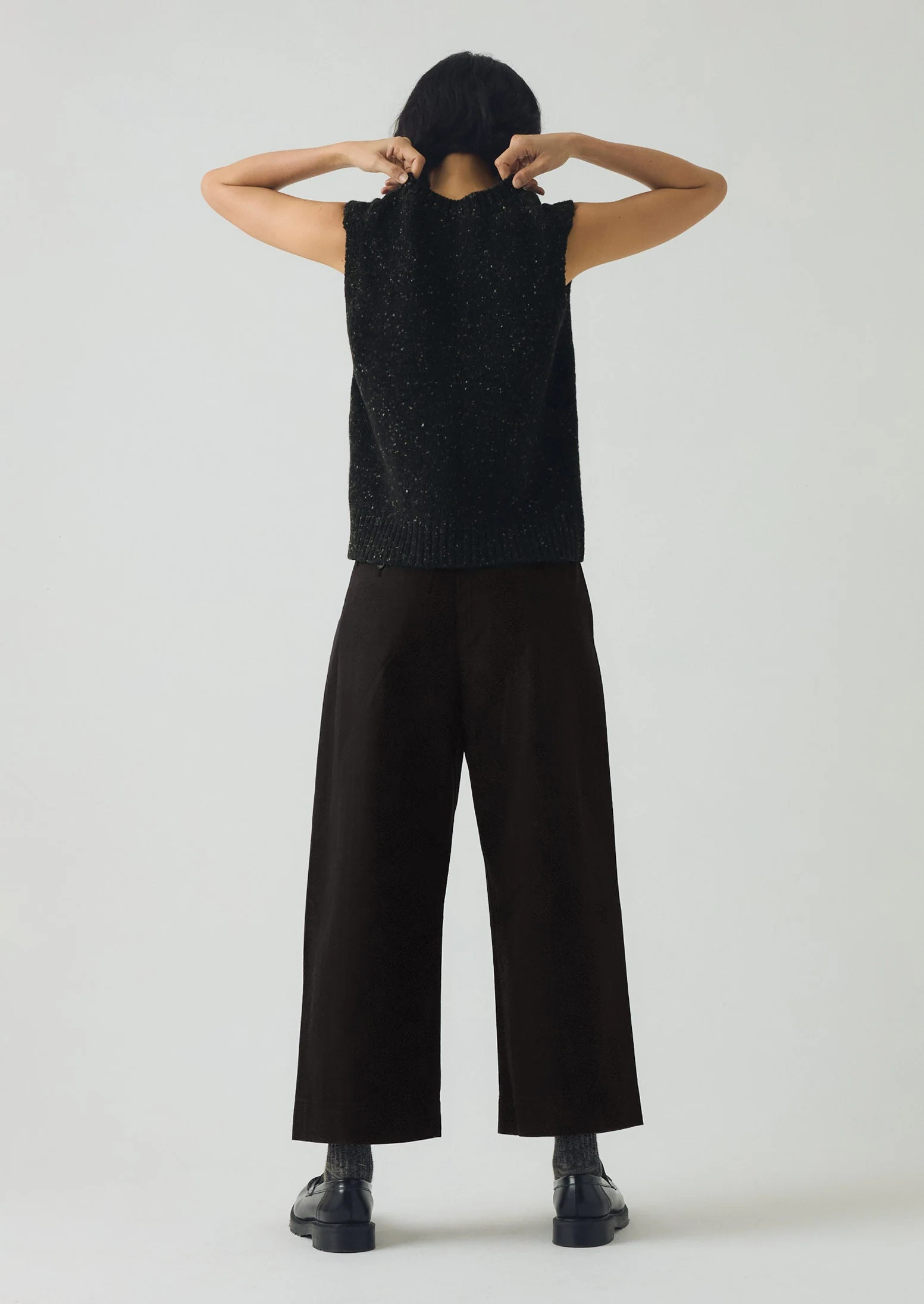 Cotton Wool Herringbone Pleat Front Pants | Black - Image 6