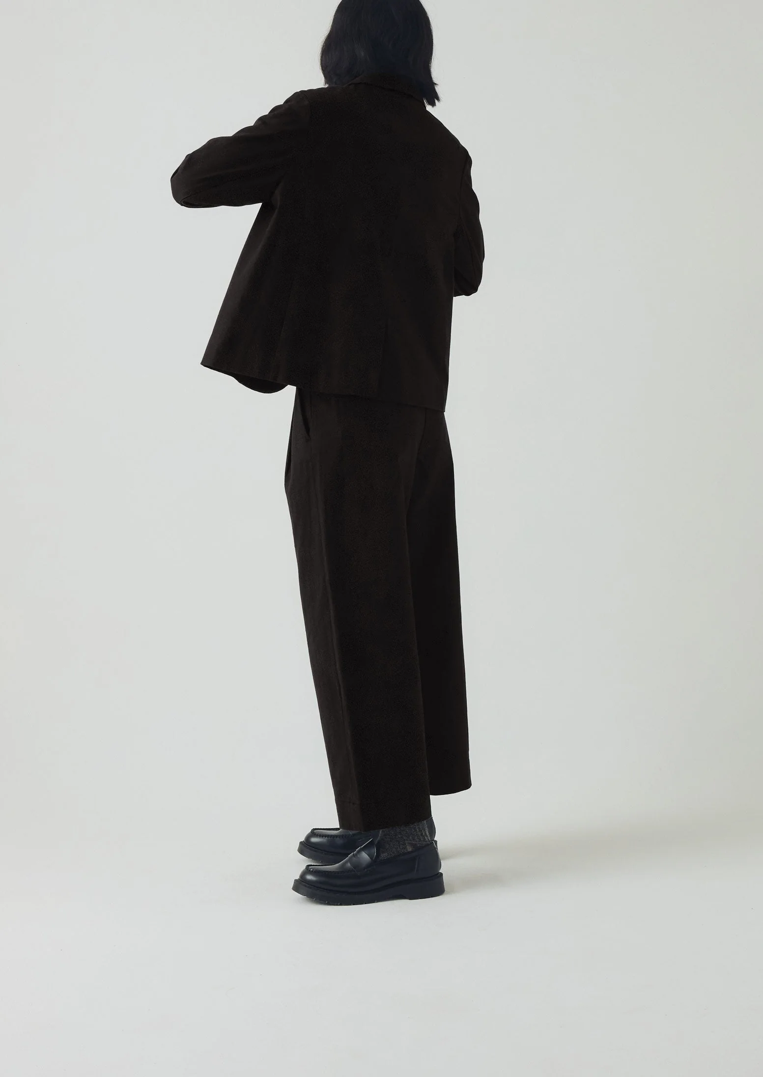 Cotton Wool Herringbone Pleat Front Pants | Black - Image 7