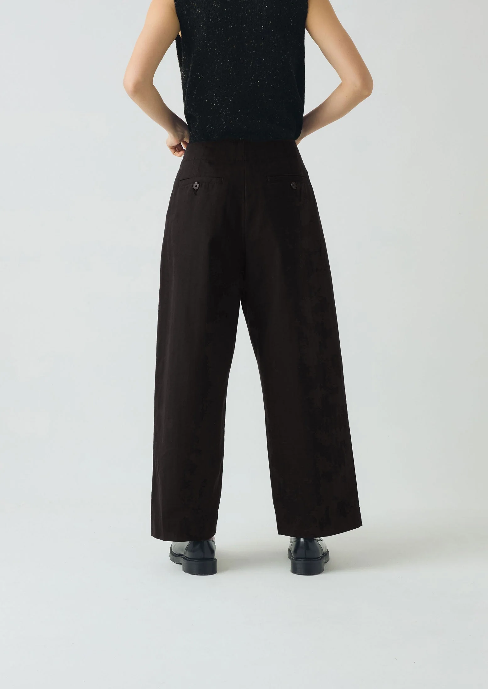 Cotton Wool Herringbone Pleat Front Pants | Black - Image 8