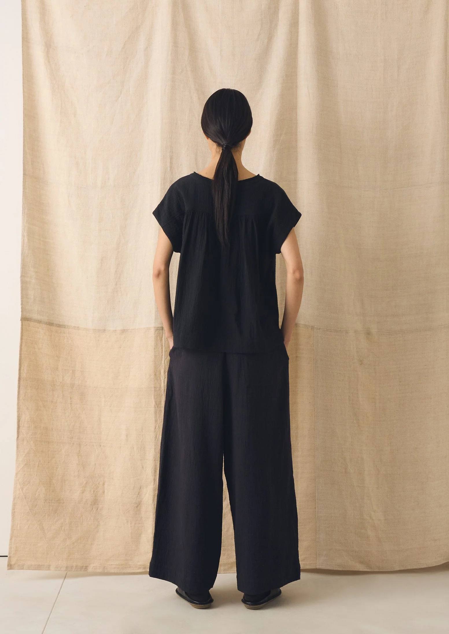 Crinkle Cotton Gauze Wide Leg Pants | Blackberry - Image 4