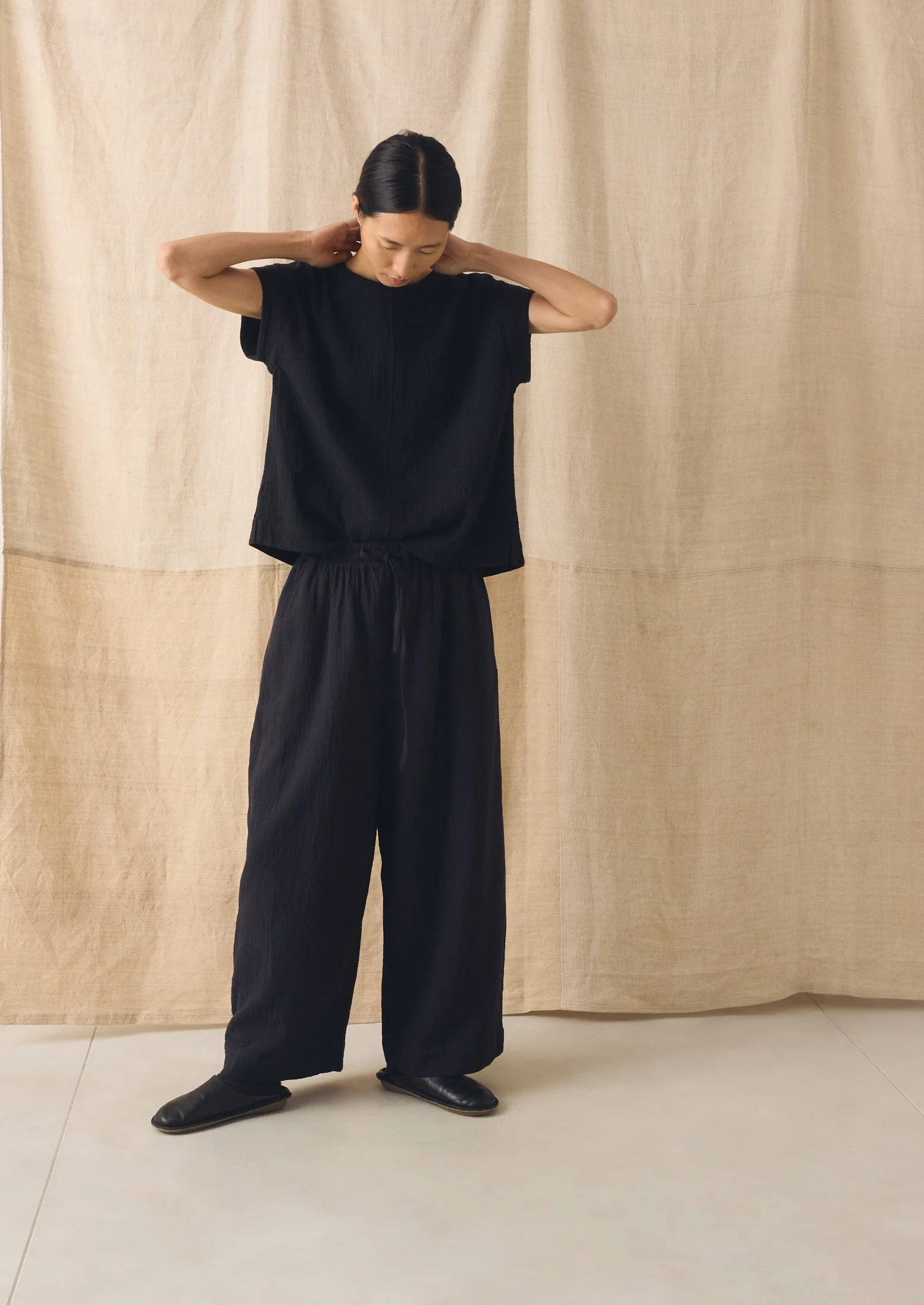Crinkle Cotton Gauze Wide Leg Pants | Blackberry - Image 5