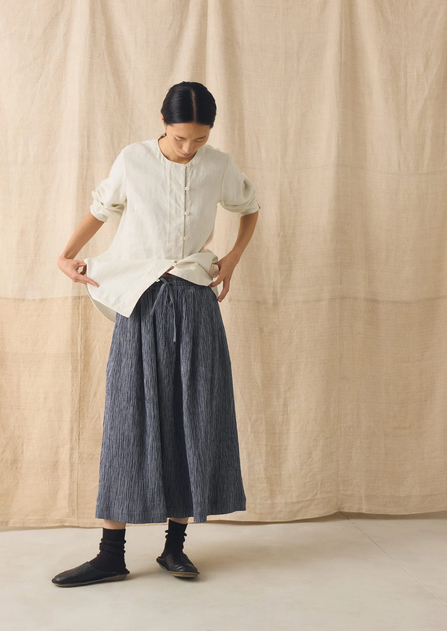 Crinkle Cotton Skirt | Dark Blue/White - Image 2