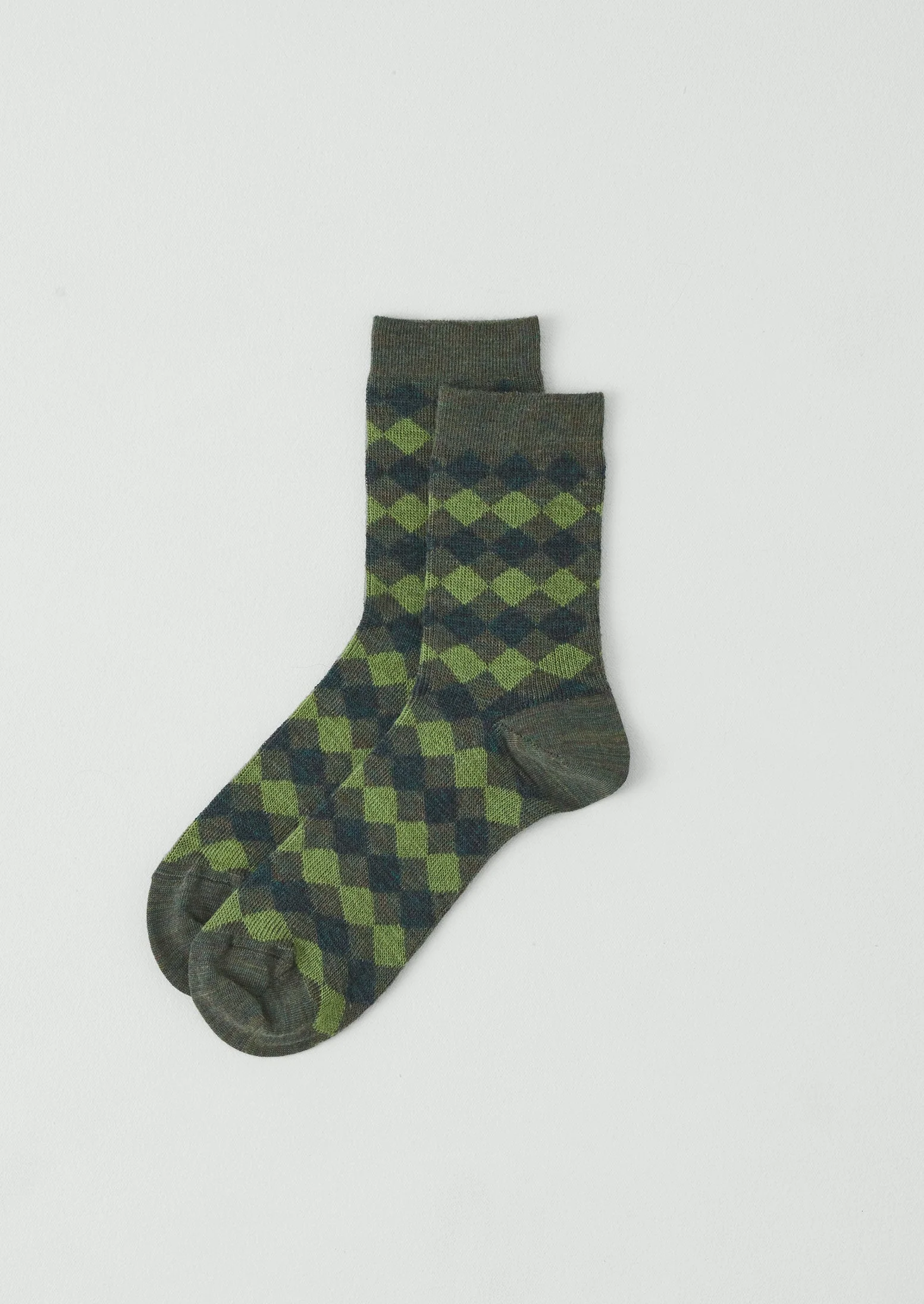 Diamond Jacquard Wool Socks | Green Multi