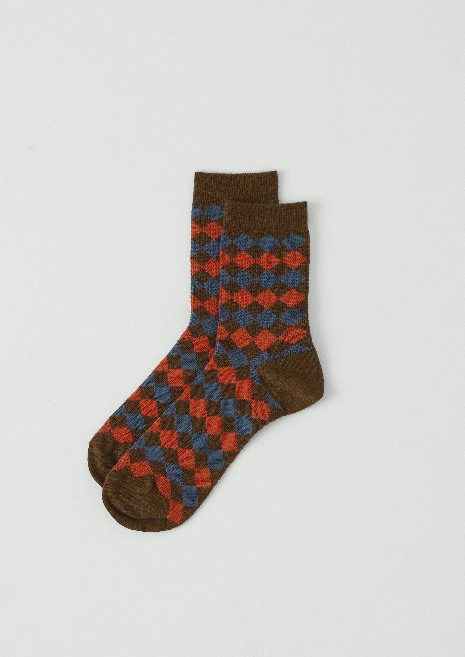 Diamond Jacquard Wool Socks | Red Multi