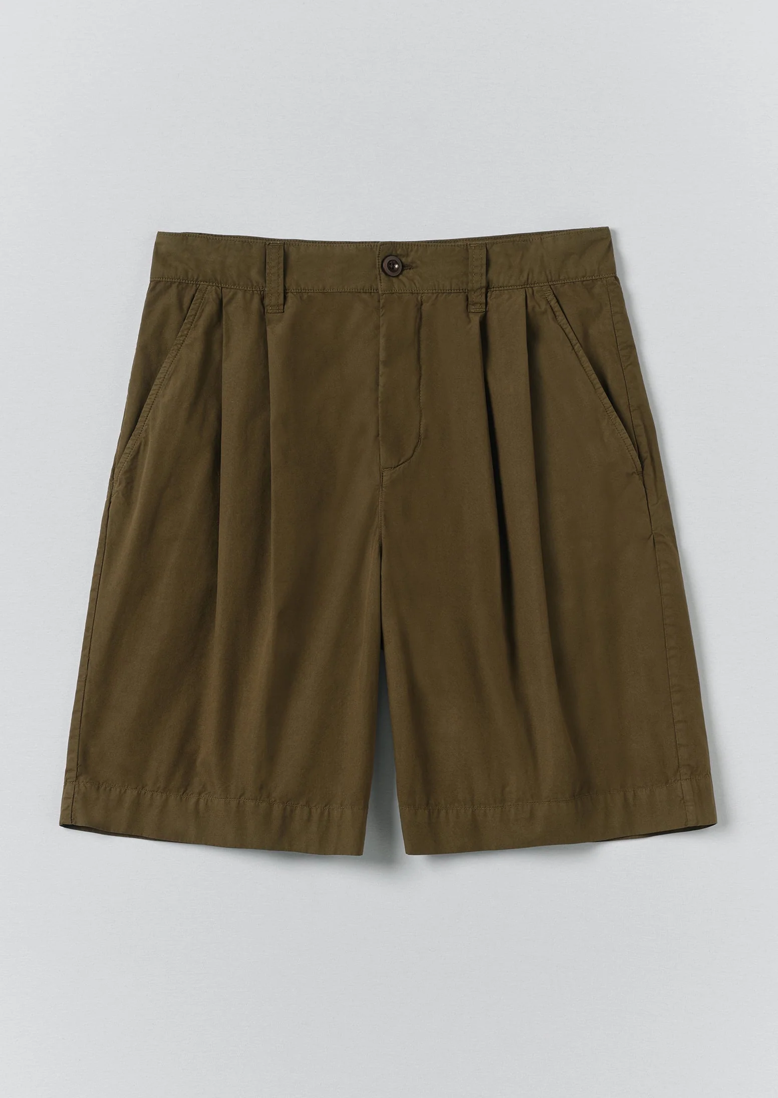 Double Pleat Cotton Poplin Shorts | Bronze Green