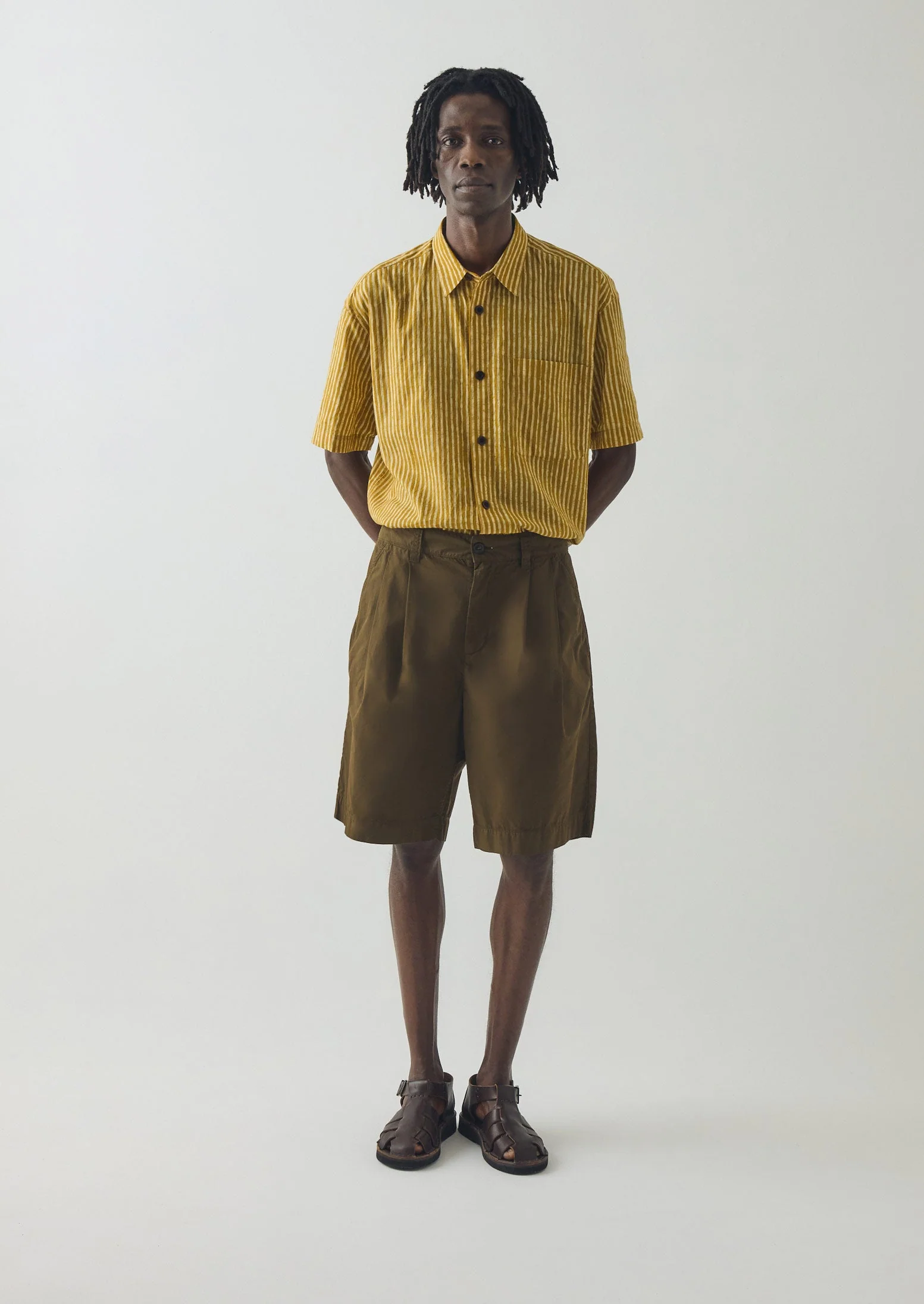 Double Pleat Cotton Poplin Shorts | Bronze Green - Image 2
