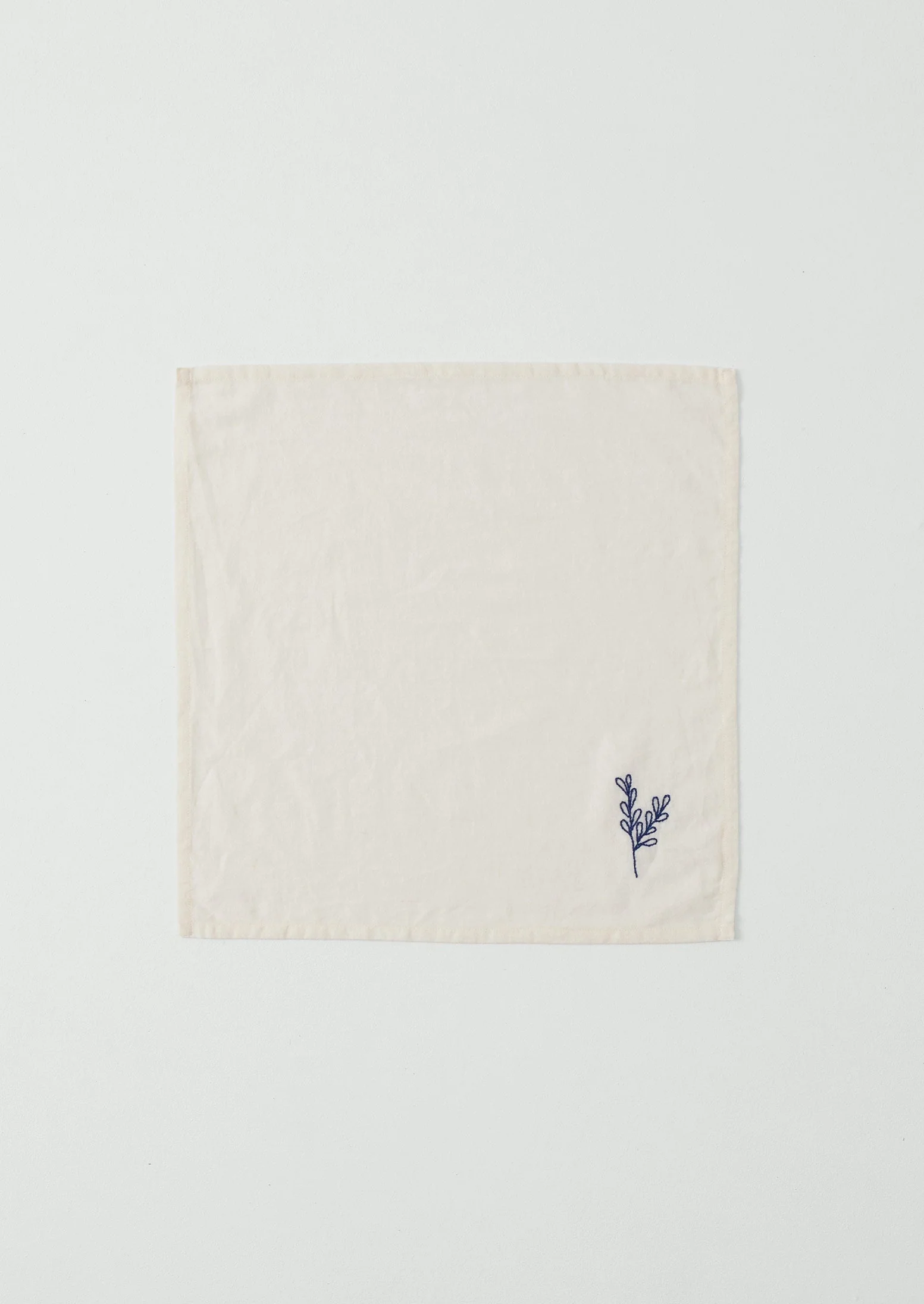 Embroidered Sprig Cotton Linen Napkin | Ecru/Blue - Image 3
