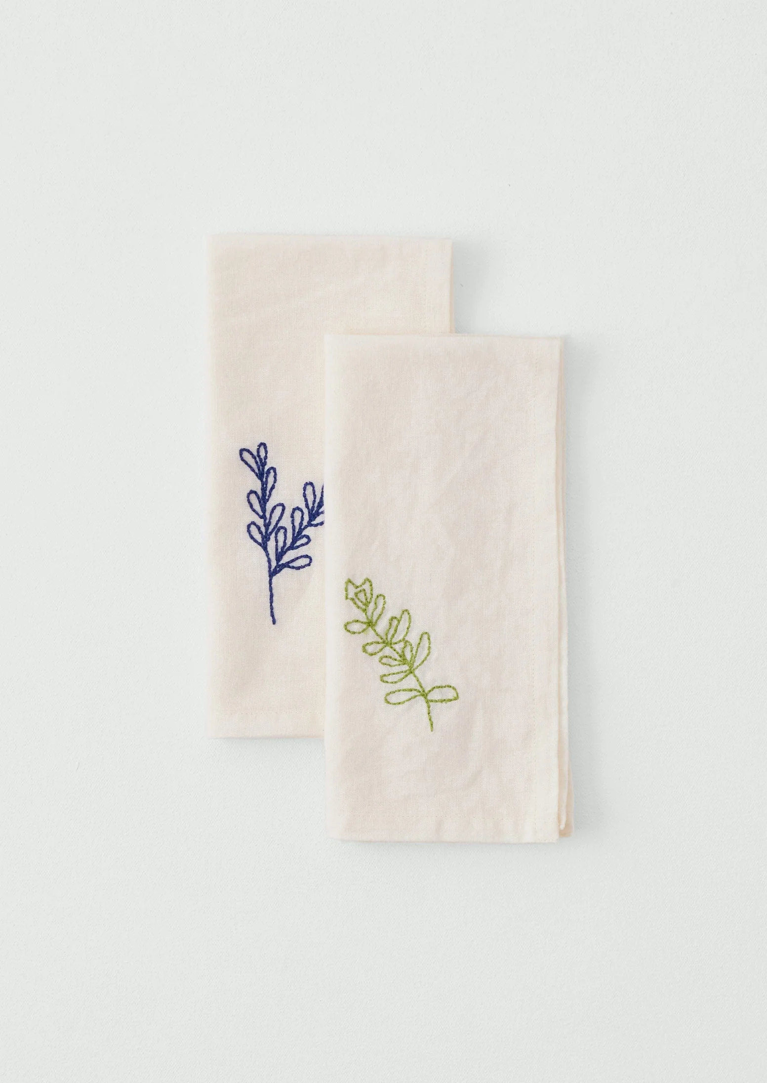 Embroidered Sprig Cotton Linen Napkin | Ecru/Blue - Image 4