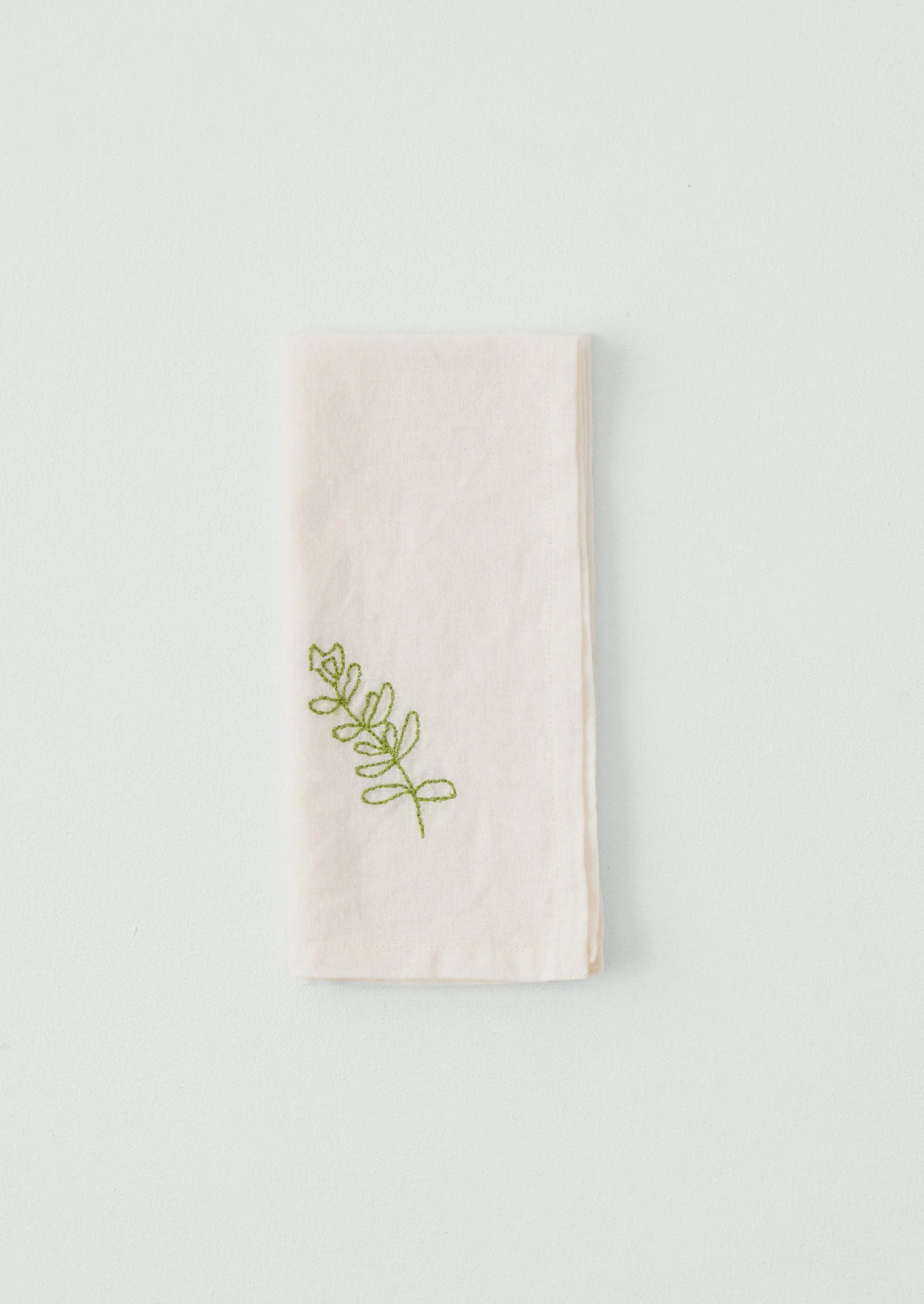 Embroidered Sprig Cotton Linen Napkin | Ecru/Green