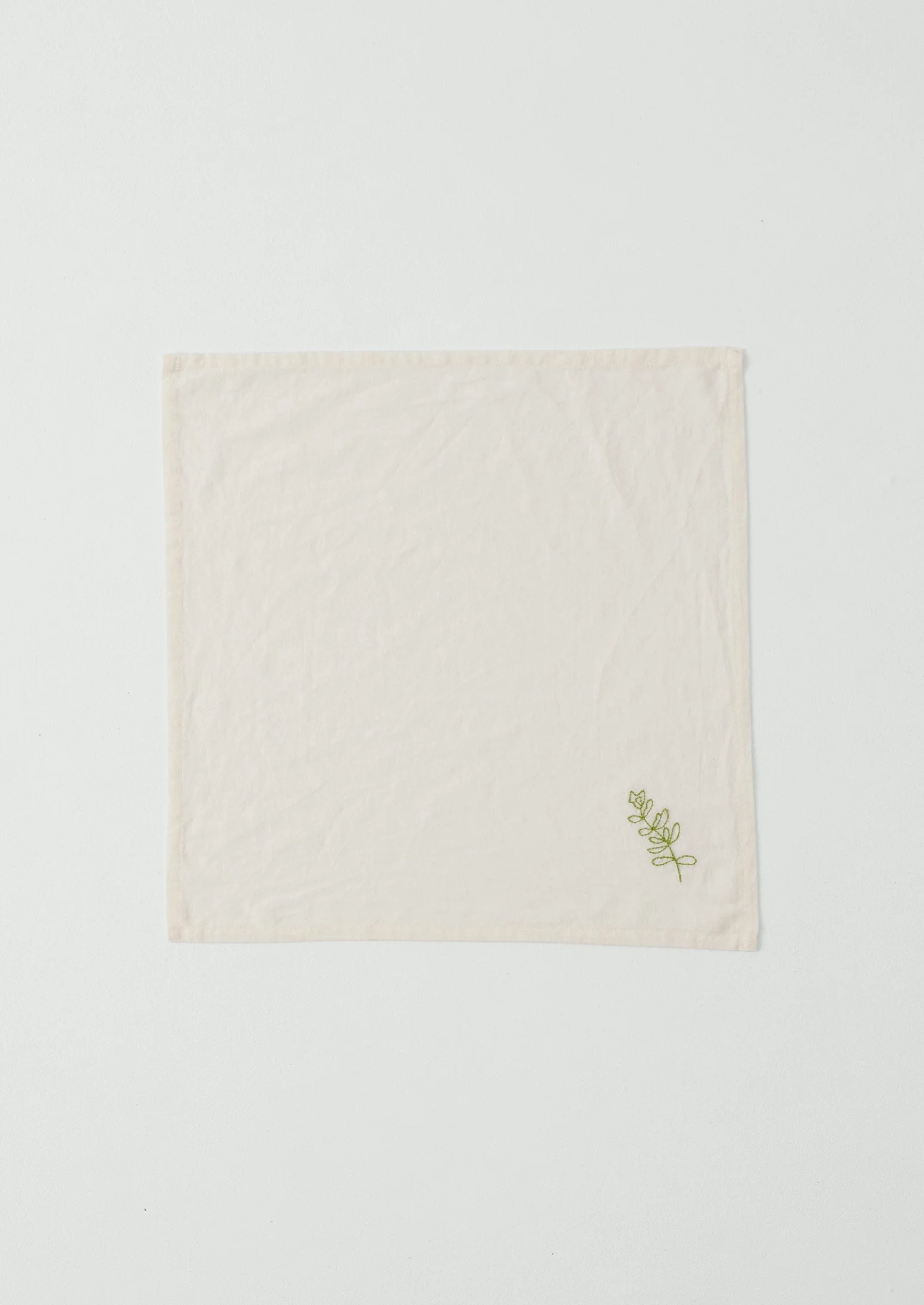Embroidered Sprig Cotton Linen Napkin | Ecru/Green - Image 3