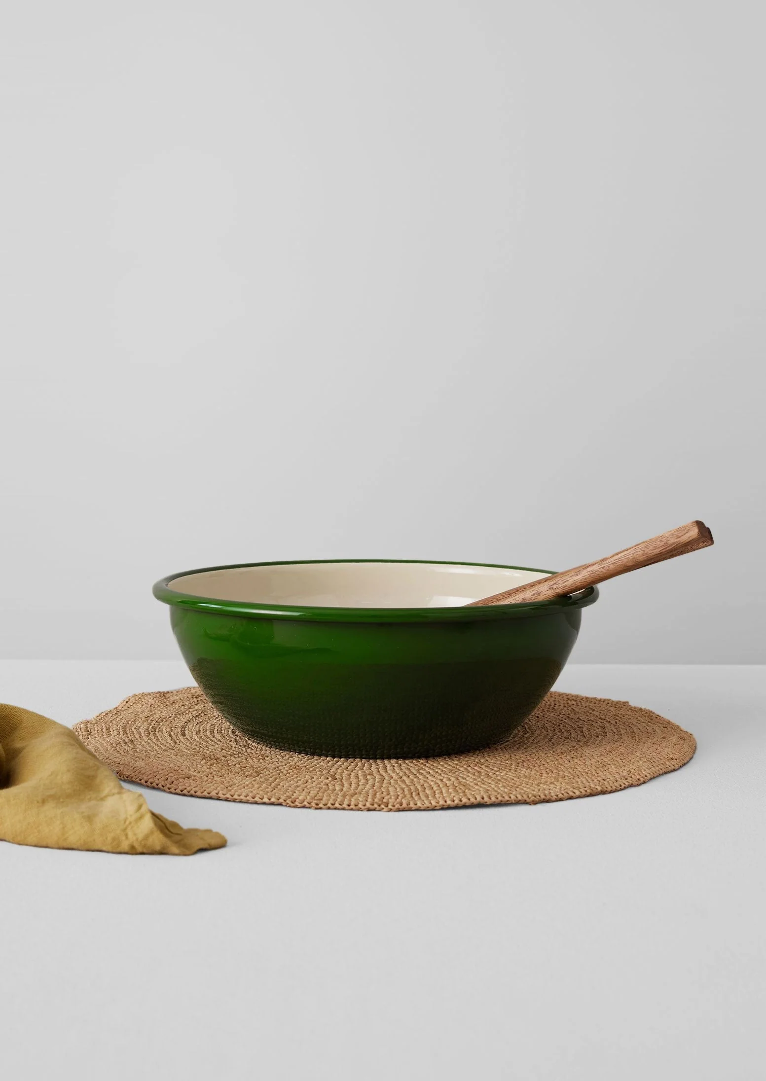 Enamel Salad Bowl | Cream/Leaf - Image 2