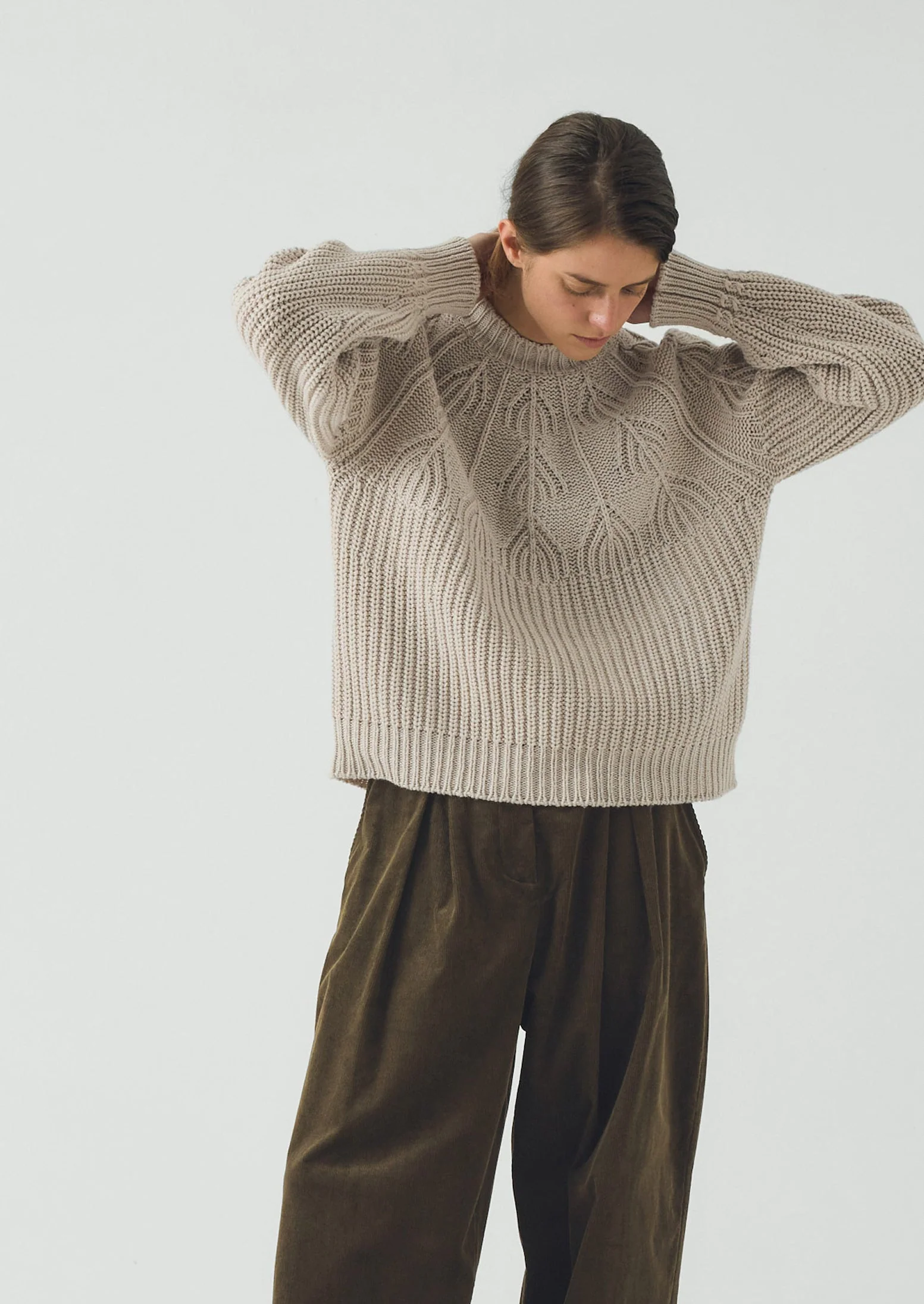 Fan Stitch Wool Cotton Sweater | Ivory - Image 2